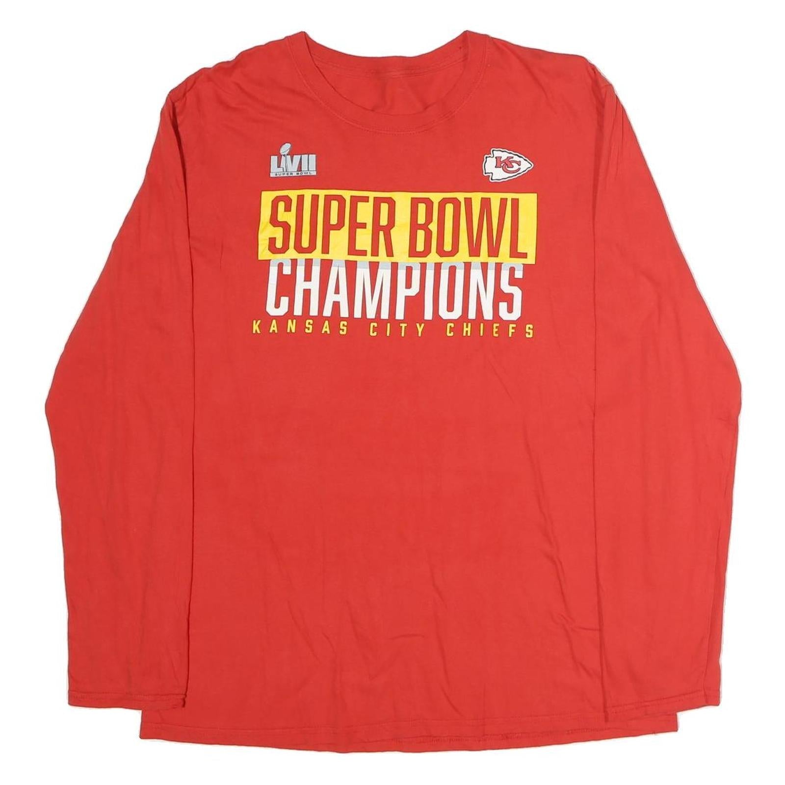 Mens Red Super Bowl Champions Long Sleeve Crew Neck Cotton T-Shirt L Kansas City Refurbished - N/A refurbished available on Cerqular