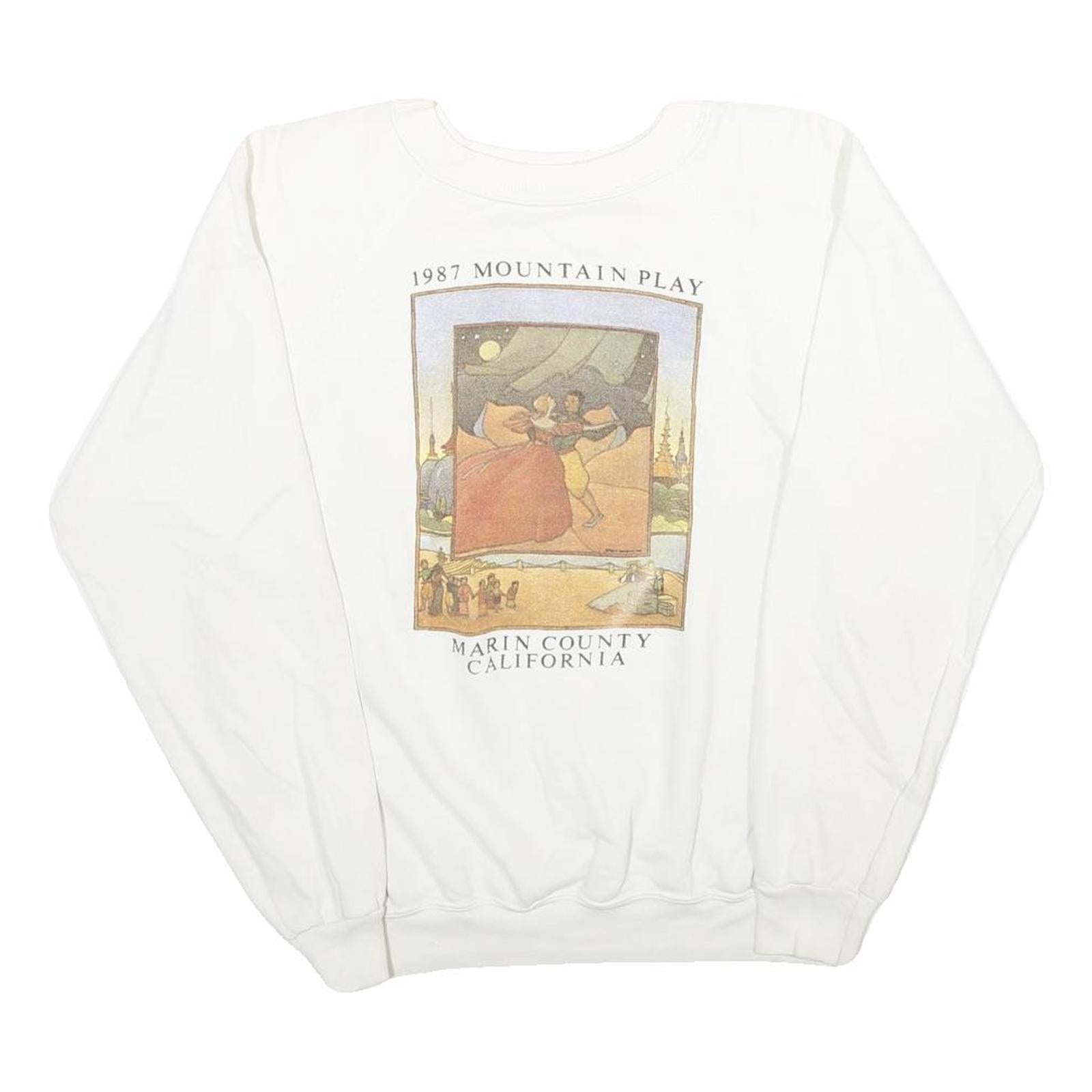 HANES Mens White 1987 Mountain Play Marin County California Crew Neck M Refurbished - N/A refurbished available on Cerqular