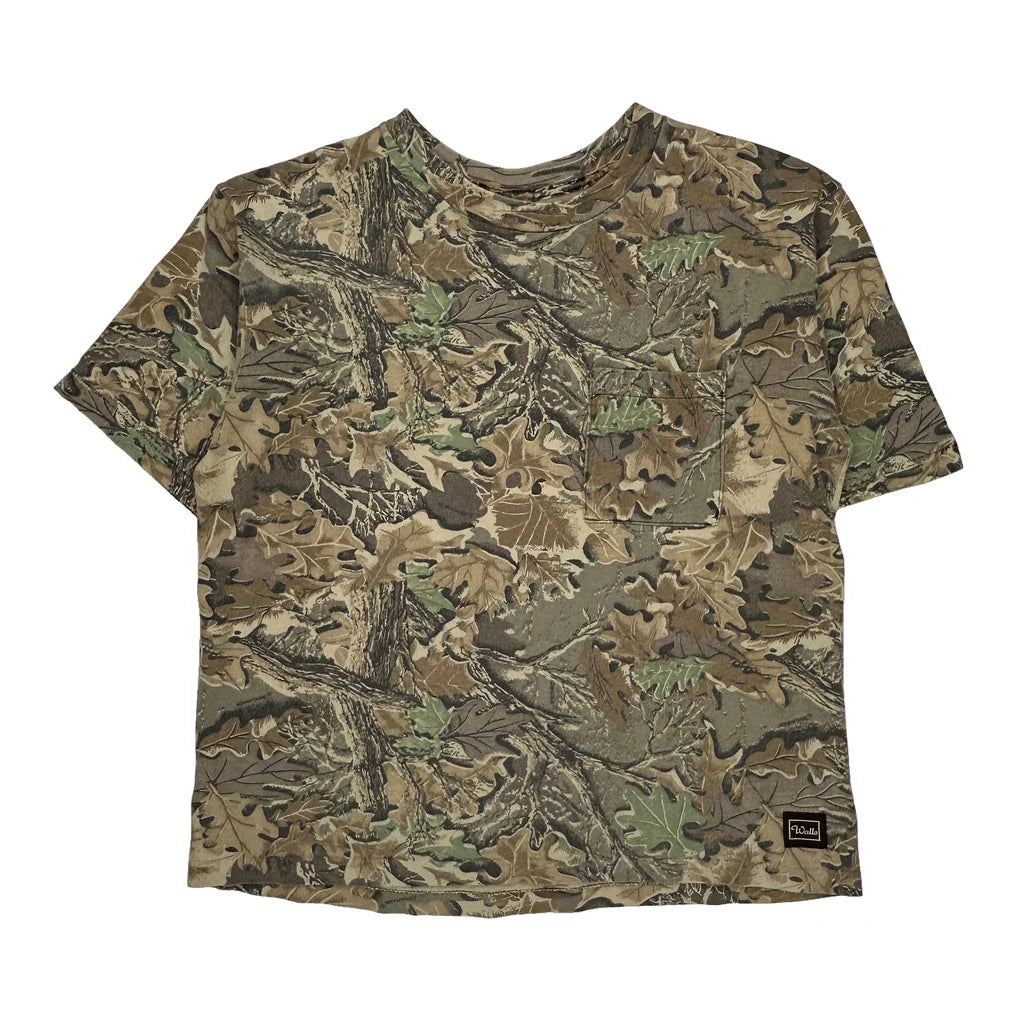 Walls Camo T-Shirt - Medium Khaki Cotton Refurbished - Thrifted (note: this is a term often used to describe second- refurbished available on Cerqular