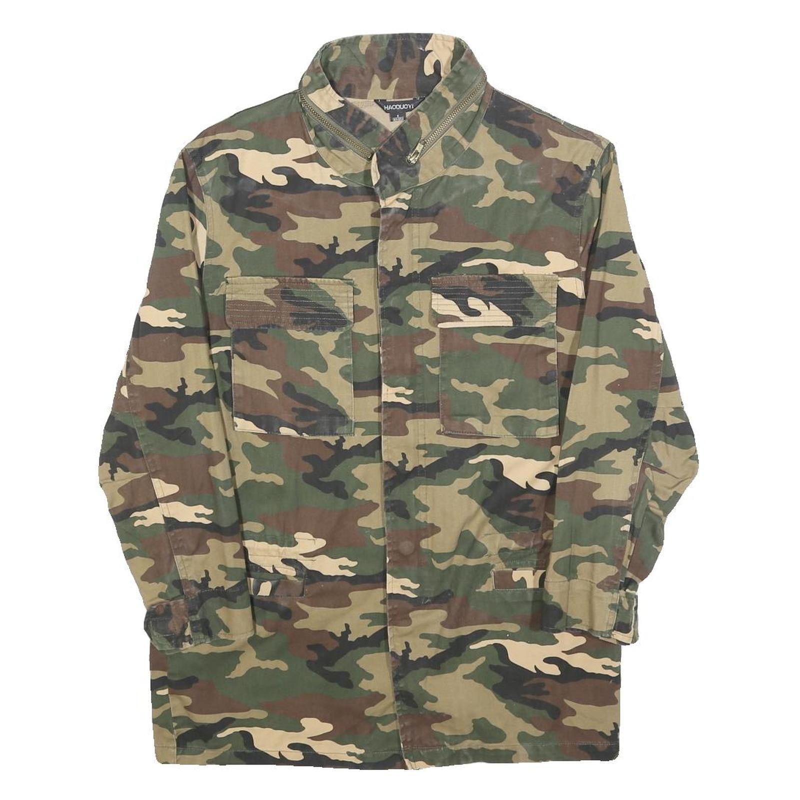 HAODUOYI Mens Green & Brown Camouflage Button Jacket S Cotton Casual Lightweight Refurbished - N/A refurbished available on Cerqular