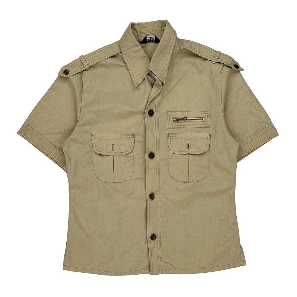 Levis Short Sleeve Shirt - Large Beige Cotton Refurbished - Thrifted (note: this is a term often used to describe second- refurbished available on Cerqular