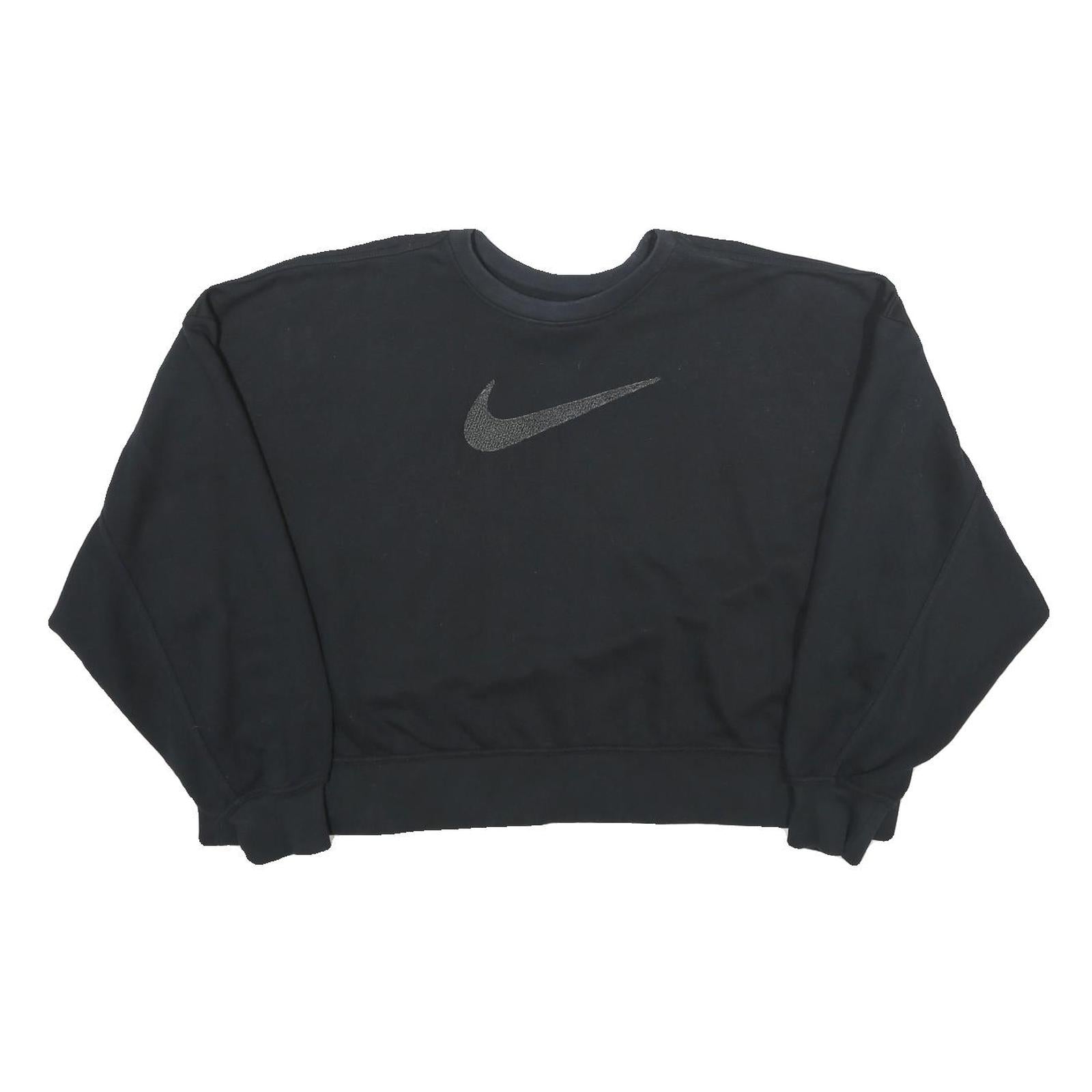 NIKE Womens Black Cotton Blend Crew Neck Sweatshirt XL Crop Logo Pullover Refurbished - N/A refurbished available on Cerqular