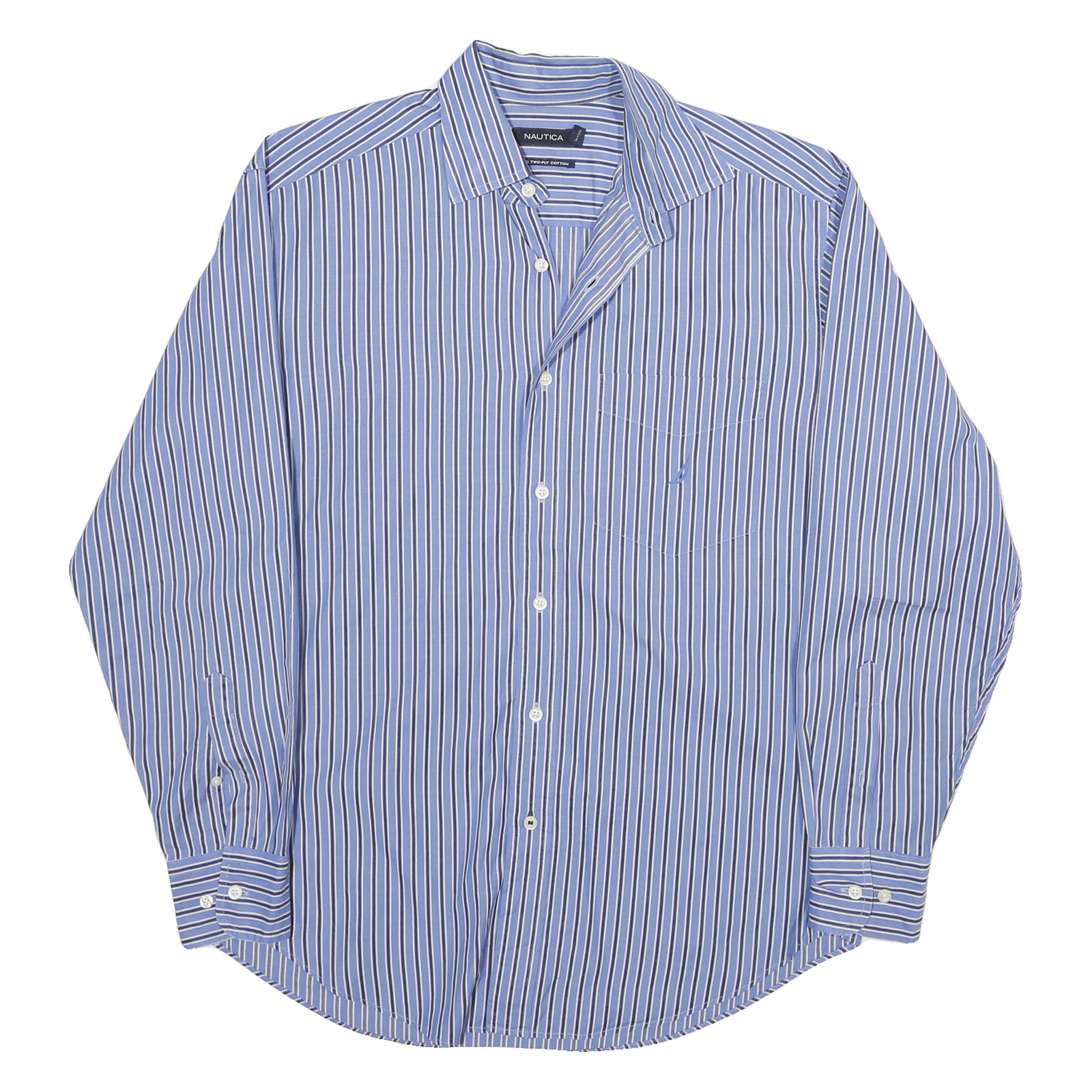 NAUTICA Mens Blue White Stripe Shirt L Long Sleeve Cotton Blend Classic Refurbished - N/A refurbished available on Cerqular