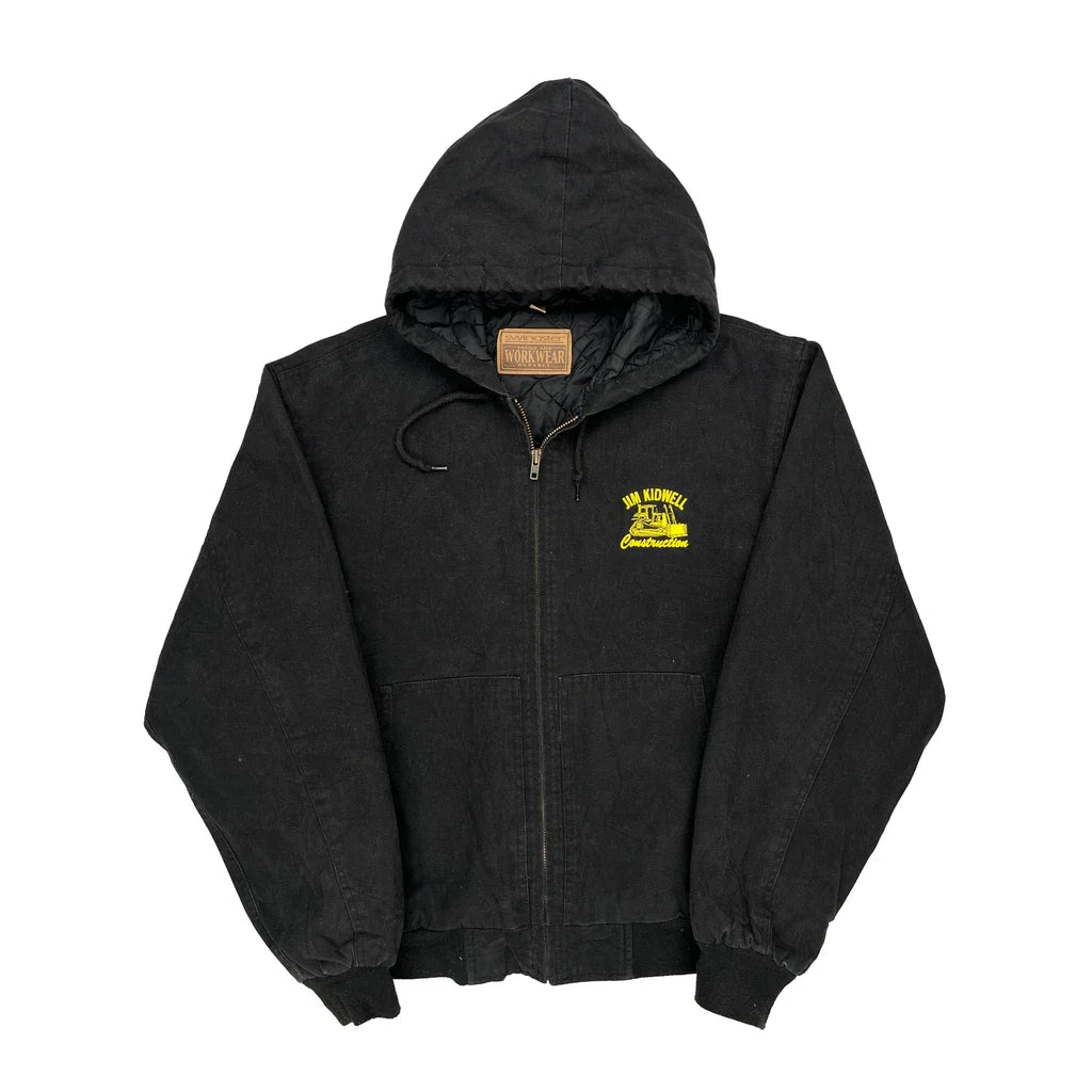 Construction Swingster Graphic Jacket - Large Black Polyester Refurbished - Thrifted (note: this is a term often used to describe second- refurbished available on Cerqular