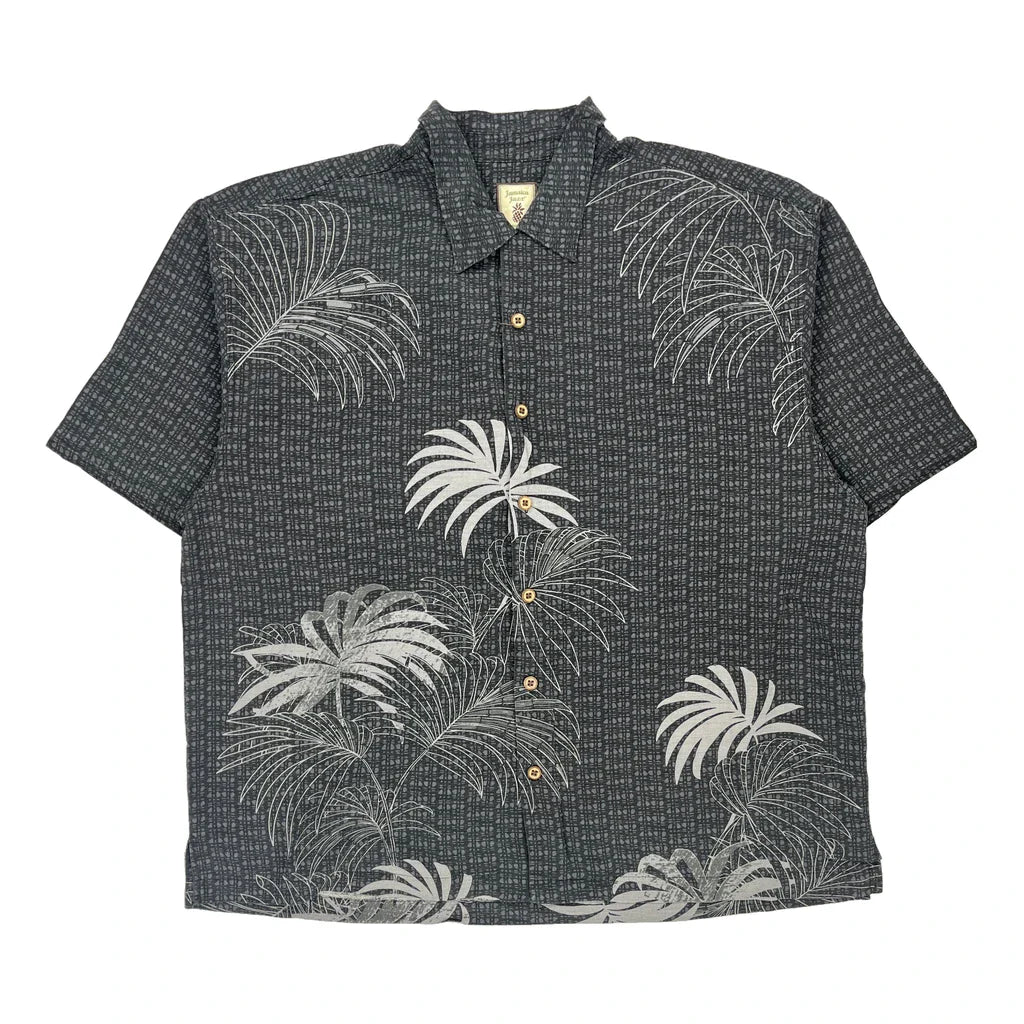 Jamaica Jaxx Floral Hawaiian Shirt - 2XL Grey Silk Refurbished - Thrifted (note: this is a term often used to describe second- refurbished available on Cerqular