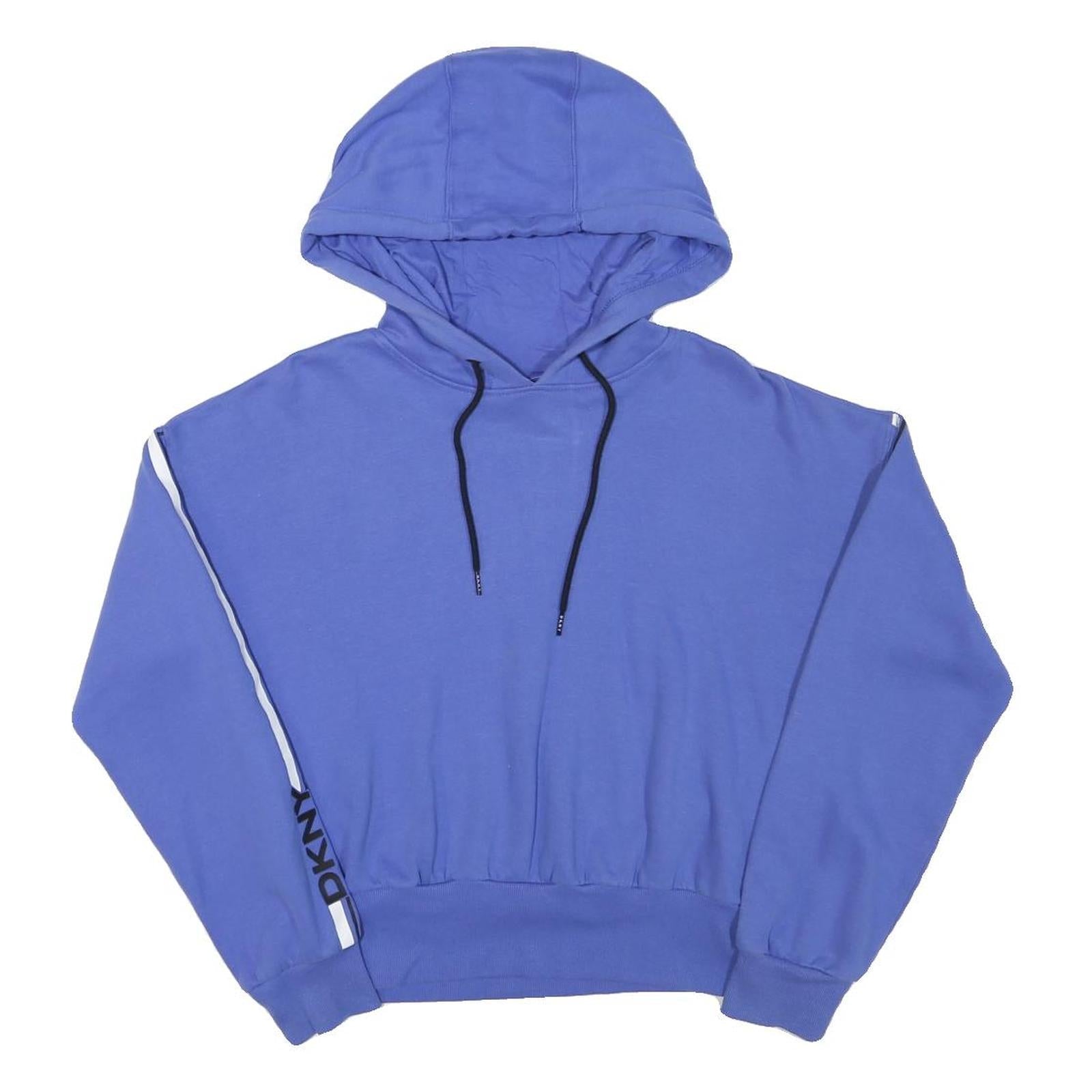 DKNY Womens Blue Hoodie XS Cotton Blend Pullover Logo Stripe Detail Refurbished - N/A refurbished available on Cerqular
