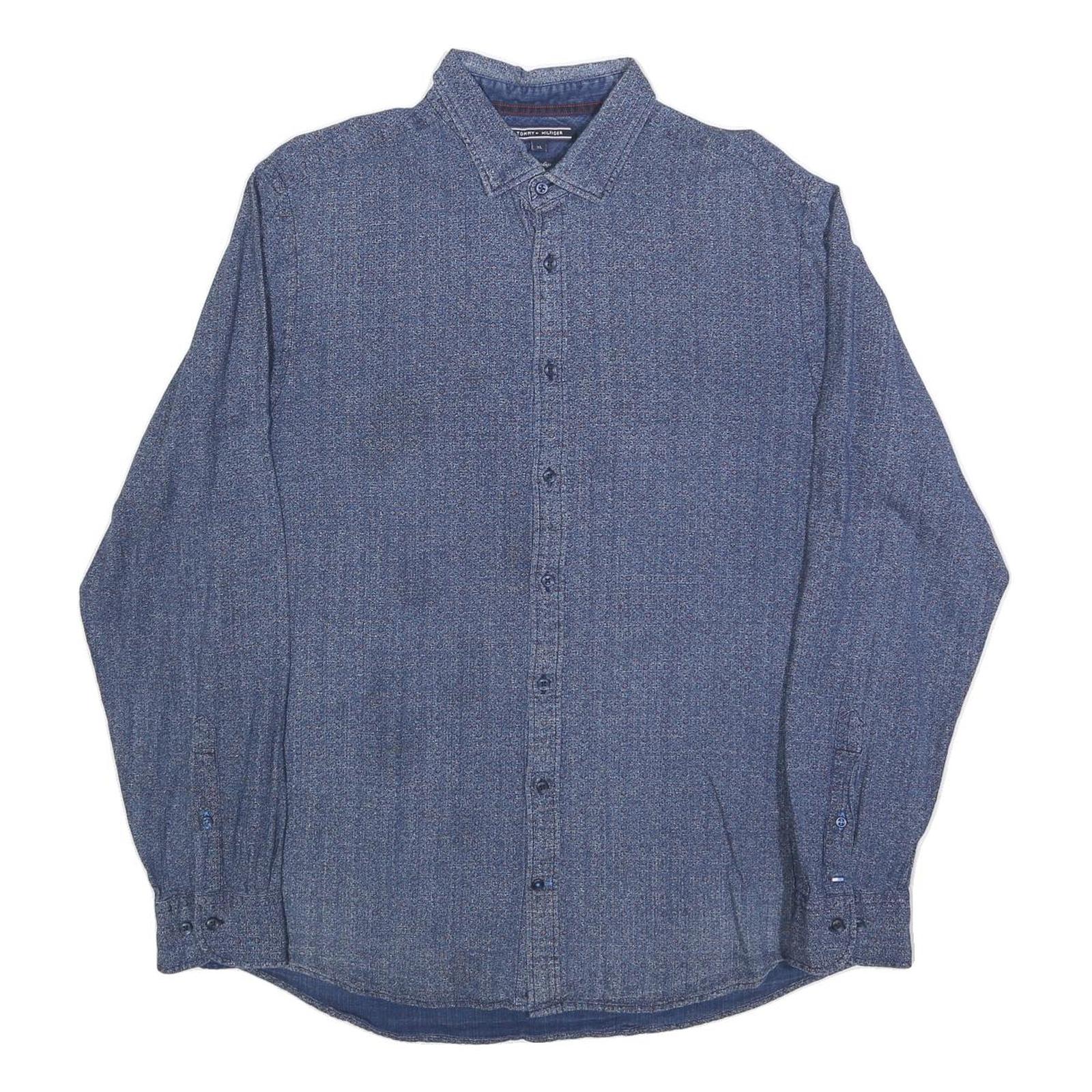 TOMMY HILFIGER Mens Blue Shirt XL Long Sleeve Cotton Blend Button Closure Refurbished - N/A refurbished available on Cerqular