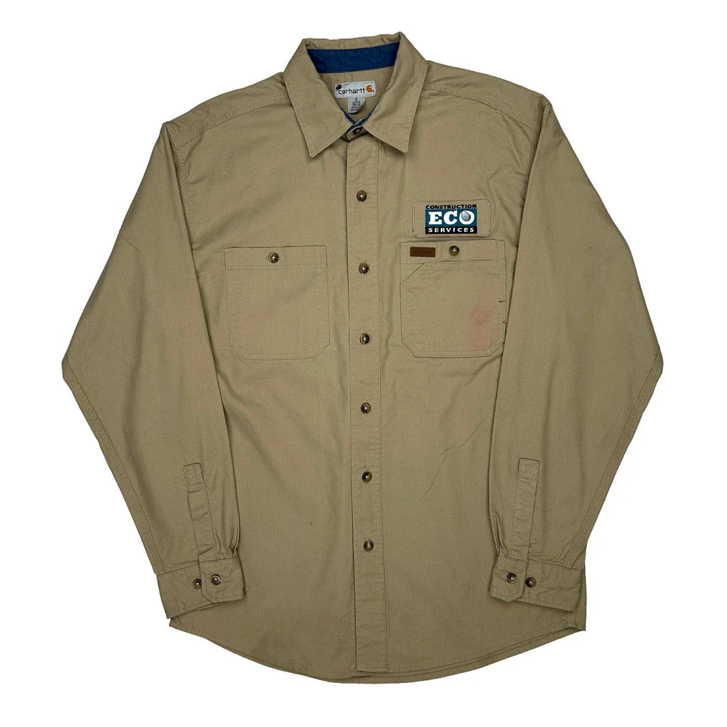 Carhartt Shirt - Medium Beige Cotton Refurbished - Thrifted (note: this is a term often used to describe second- refurbished available on Cerqular
