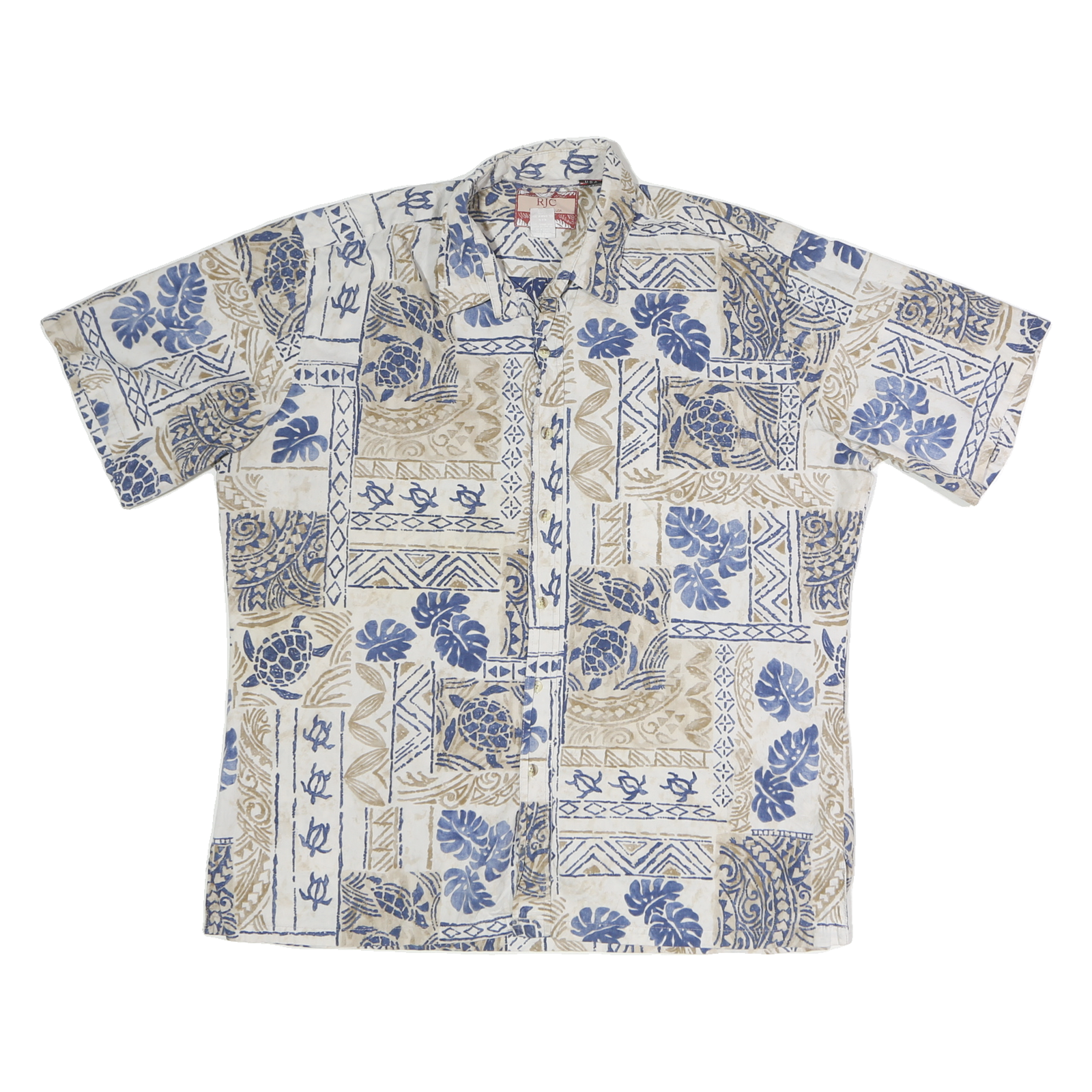 RJC Mens White & Beige Hawaiian Shirt XL Cotton Tropical Beach Short Sleeve Refurbished - N/A refurbished available on Cerqular