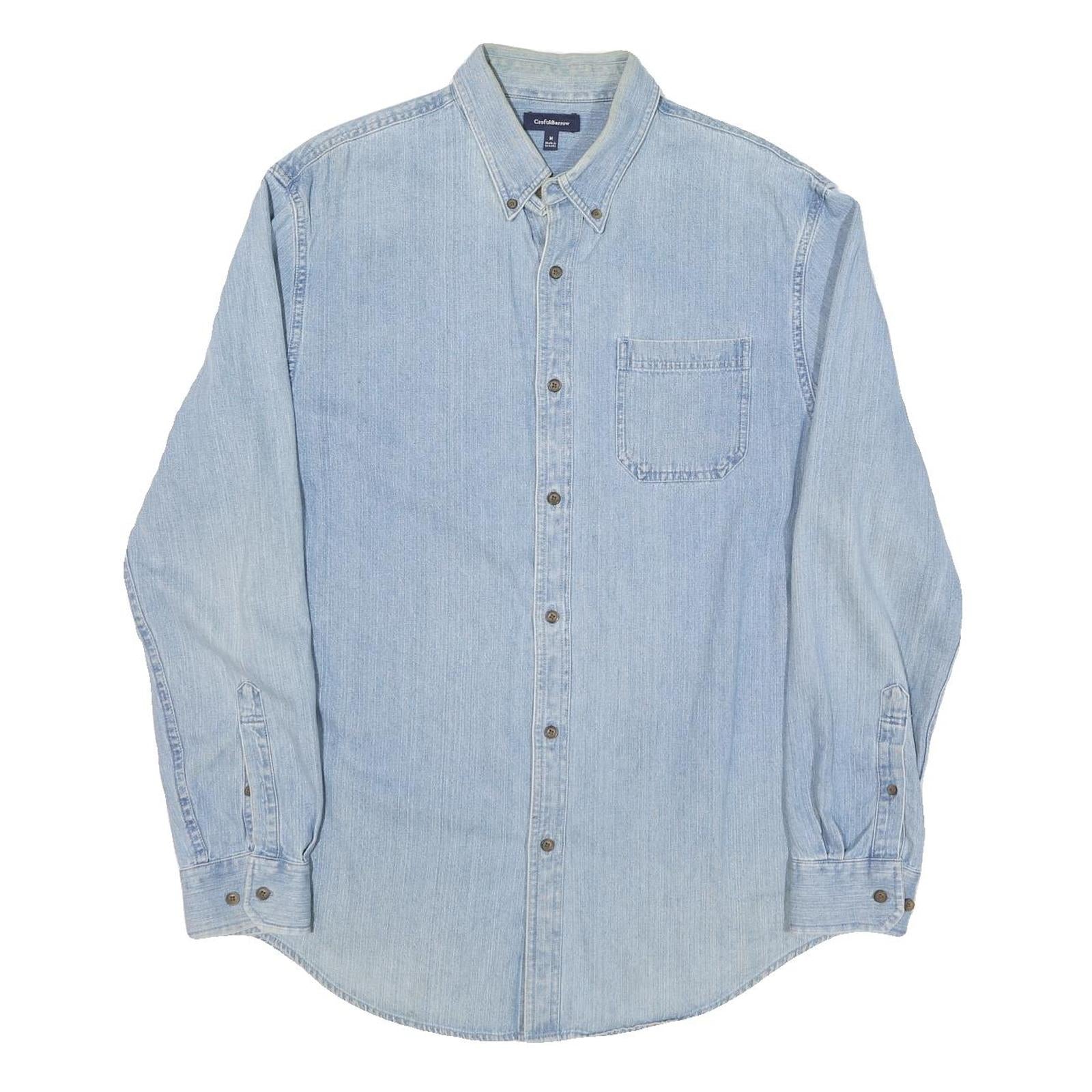 CROFT AND BARROW Mens Blue Light Denim Cotton Blend Shirt M Classic Button-Down Refurbished - N/A refurbished available on Cerqular