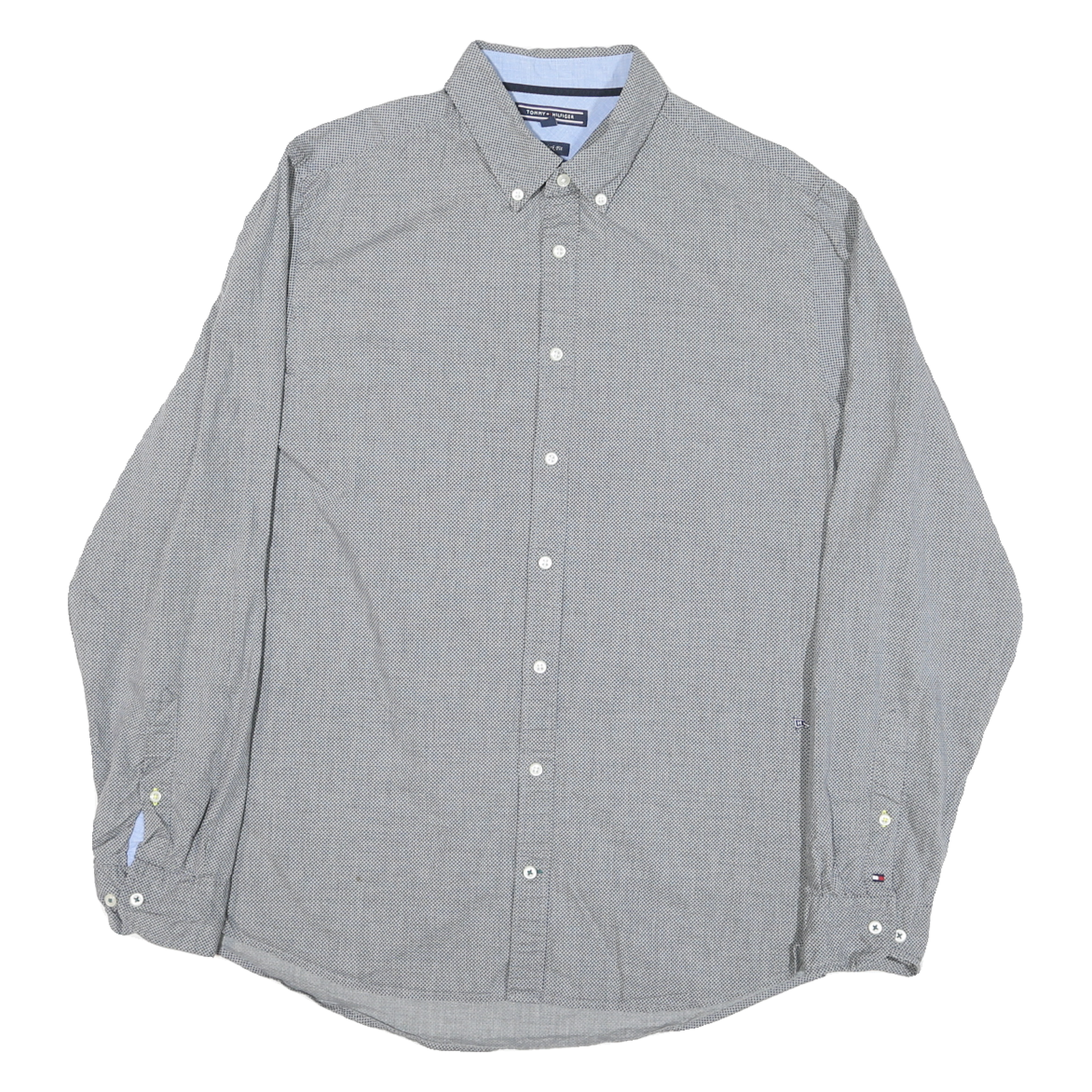 TOMMY HILFIGER Mens Grey & Navy Check Shirt L Button-Down Collar Long Sleeve Refurbished - N/A refurbished available on Cerqular