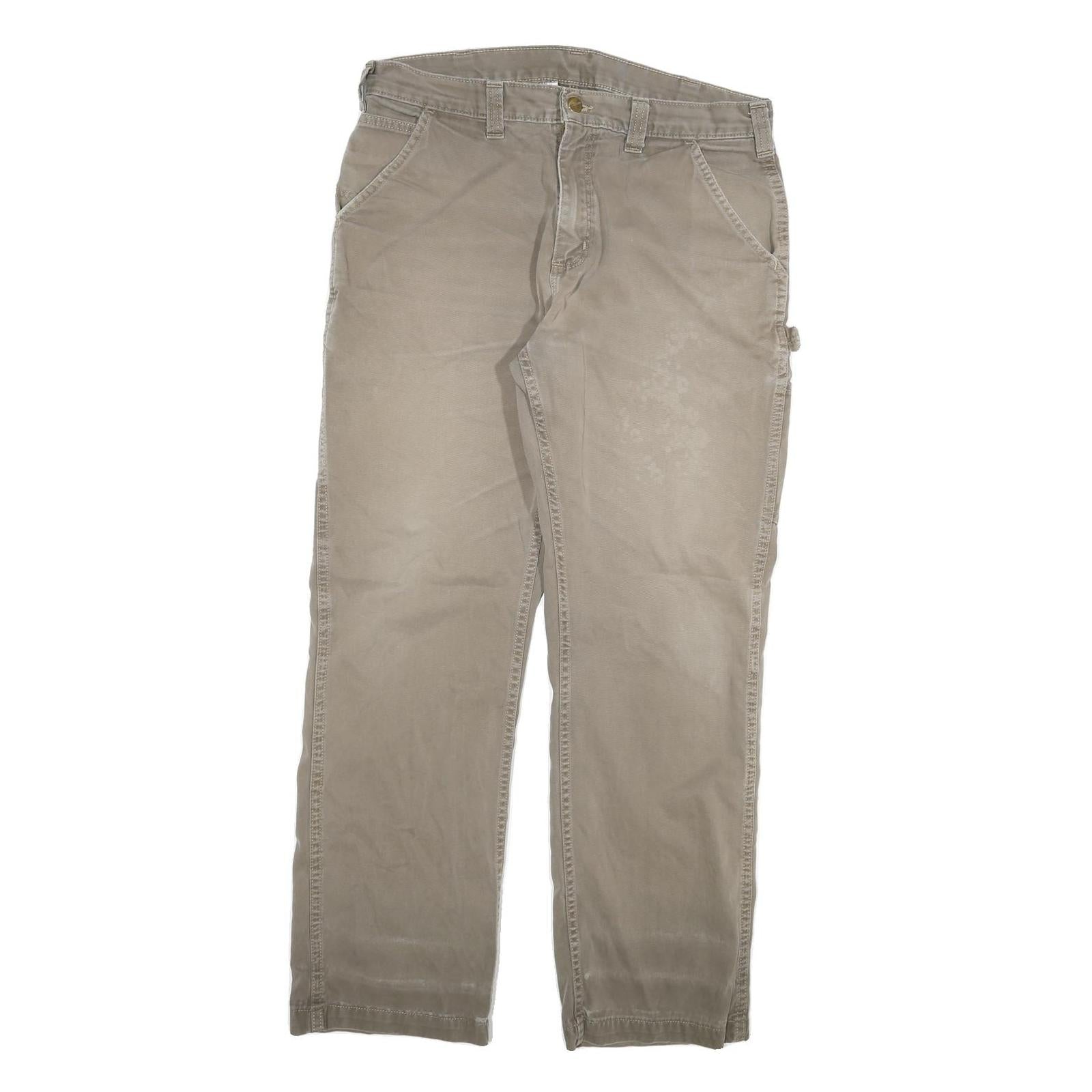 CARHARTT Mens Cotton Blend Khaki Regular Straight Trousers W34 L29 Workwear Zip Refurbished - N/A refurbished available on Cerqular