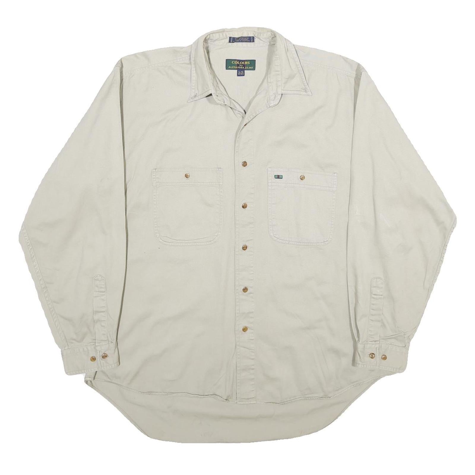 ALEXANDER JULIAN Mens Beige Cotton Shirt L Casual Button Pocket Long Sleeve Refurbished - N/A refurbished available on Cerqular