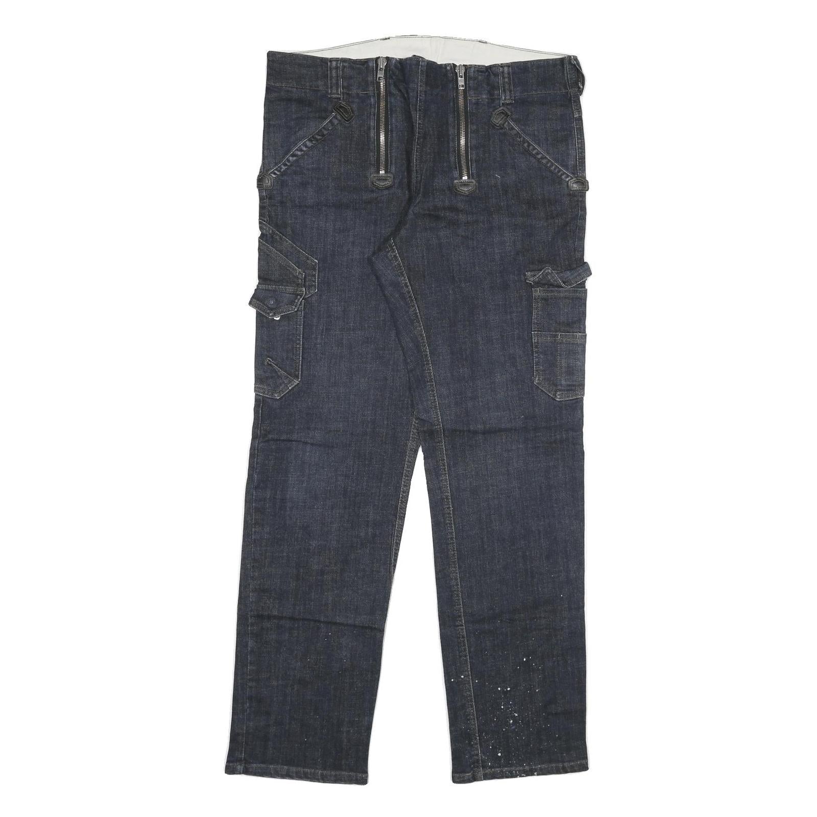 Mens Regular Fit Blue Denim Jeans W36 L33 Zip Closure Cargo Pockets Cotton Blend Refurbished - N/A refurbished available on Cerqular