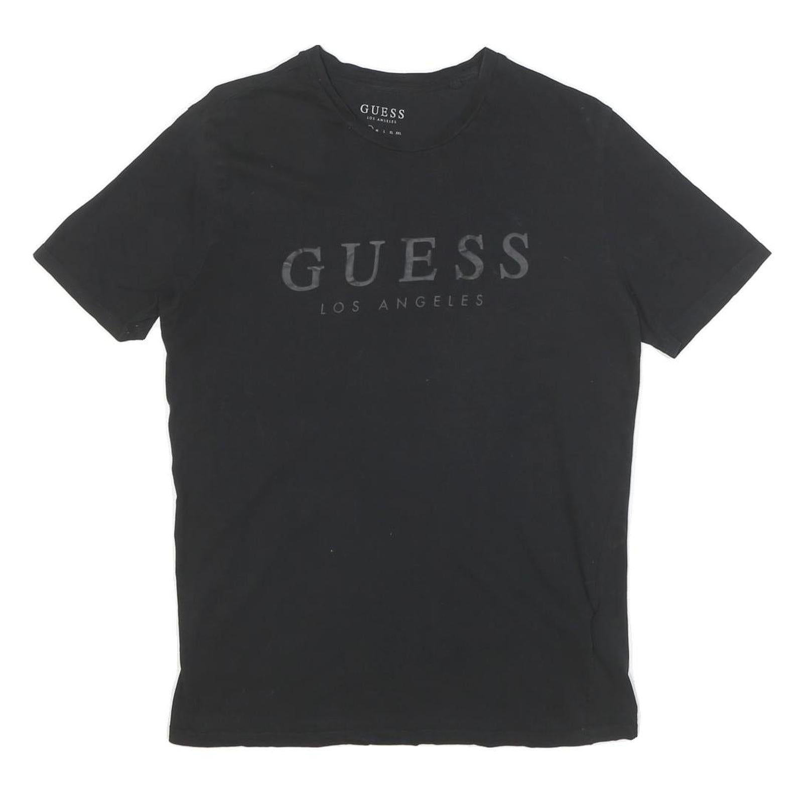 GUESS Mens Black S Logo Print T-Shirt Short Sleeve Crew Neck Casual Cotton Blend Refurbished - N/A refurbished available on Cerqular