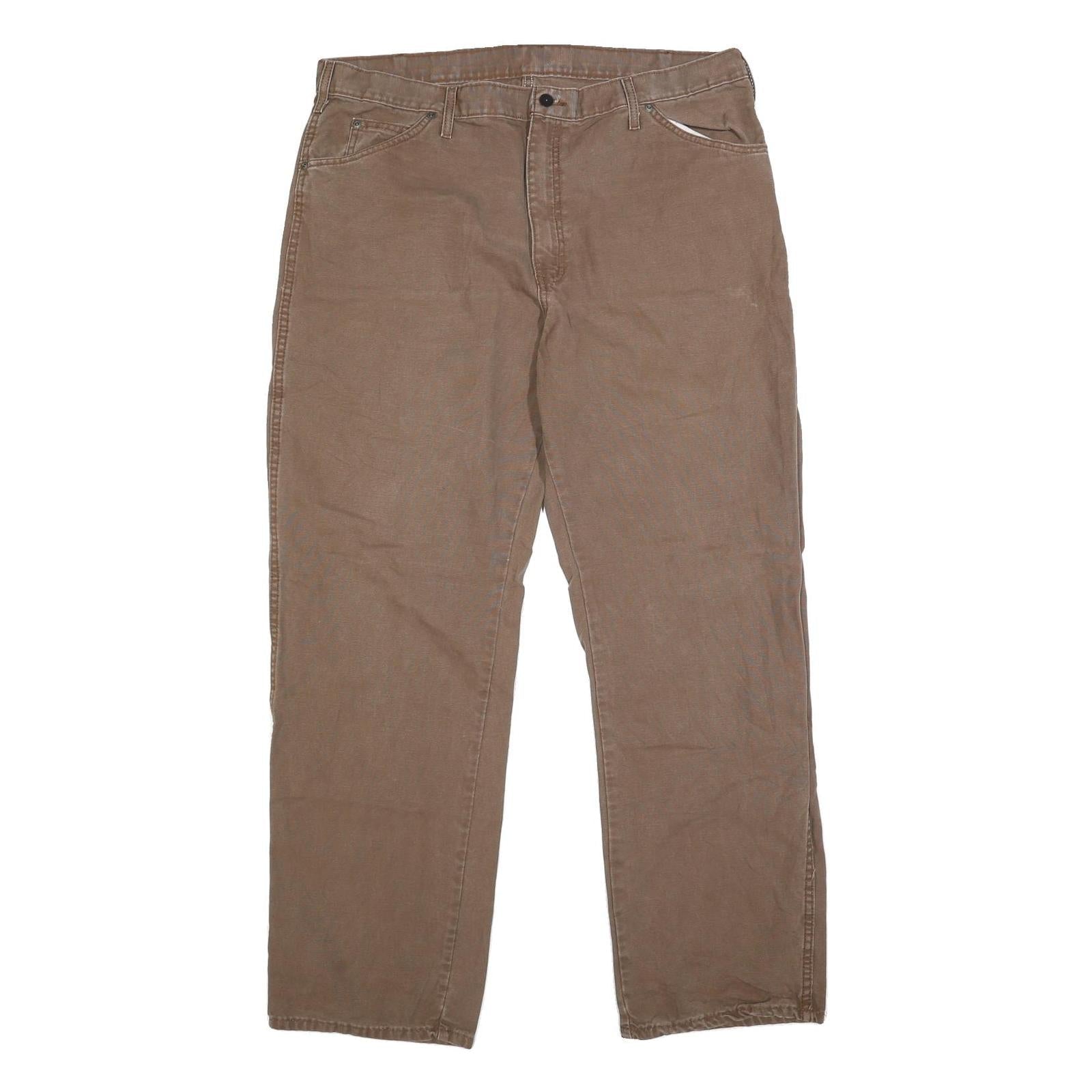 DICKIES Mens Cotton Blend Brown Regular Straight Trousers W40 L32 Workwear Zip Refurbished - N/A refurbished available on Cerqular
