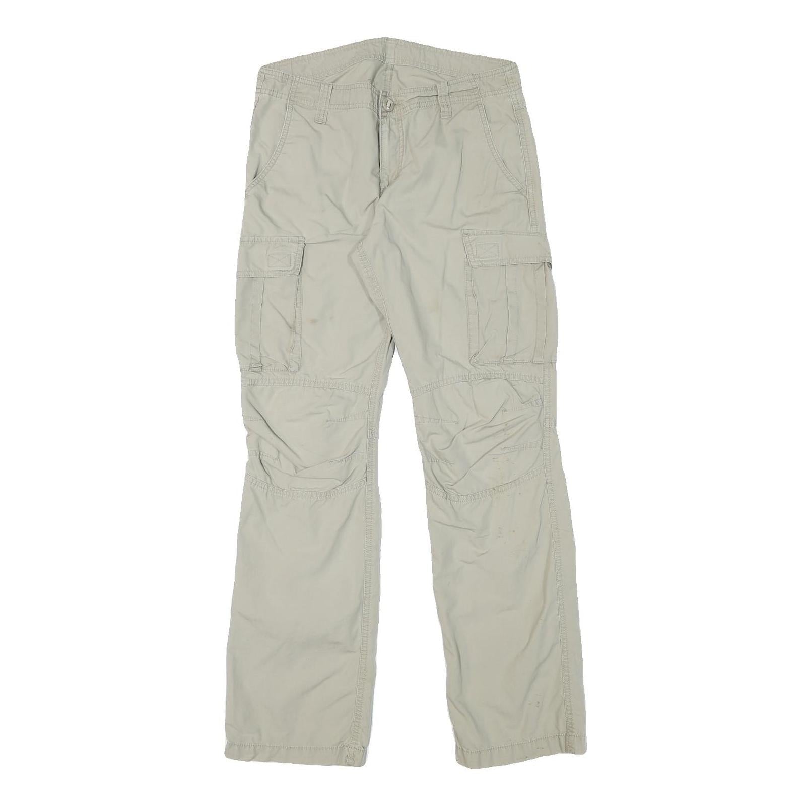 Mens Cotton Blend Beige Regular Fit Zip Cargo Trousers W30 L31 Utility Pockets Refurbished - N/A refurbished available on Cerqular