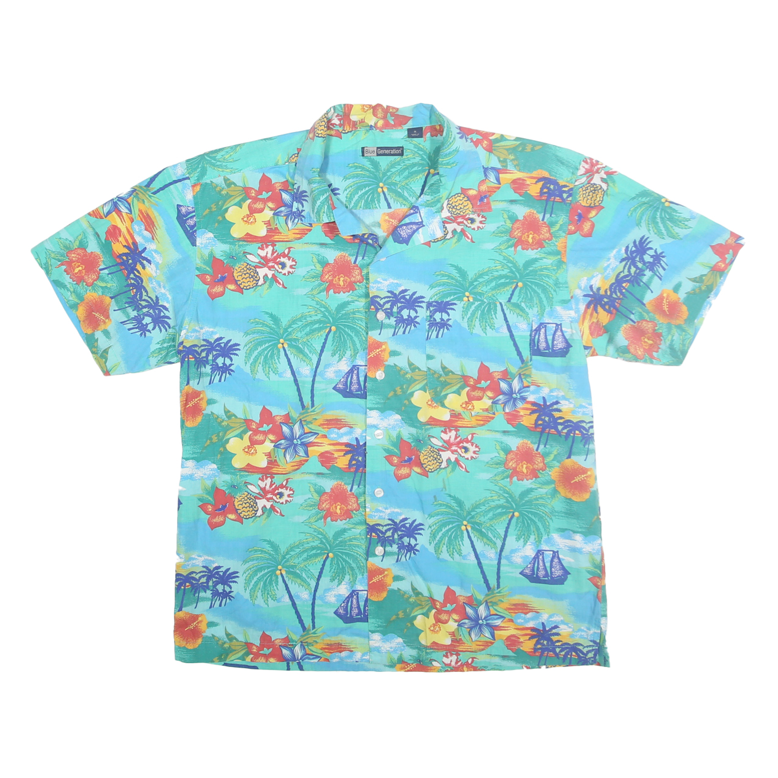 BLUE GENERATION Mens Blue Hawaiian Shirt M Cotton Casual Beachwear Refurbished - N/A refurbished available on Cerqular