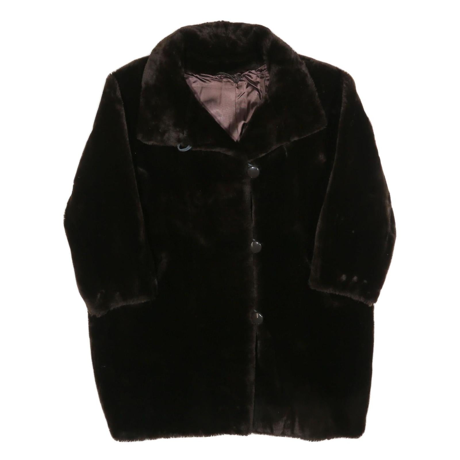 Womens Black Faux Fur Plush Coat L Polyester Blend Button Closure Warm Refurbished - N/A refurbished available on Cerqular