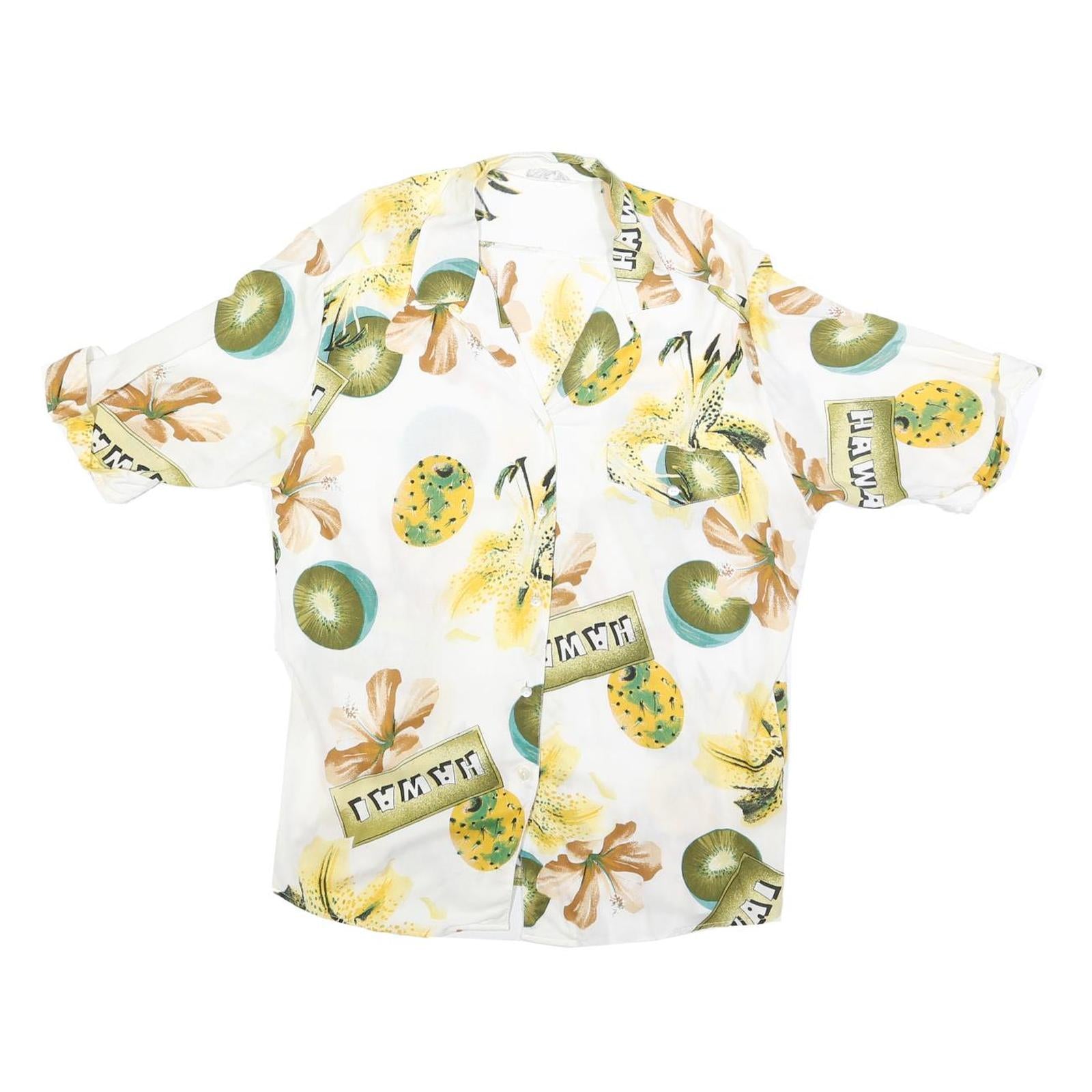 VANITY Womens White Green Yellow Hawaii Print Shirt M Summer Casual Refurbished - N/A refurbished available on Cerqular