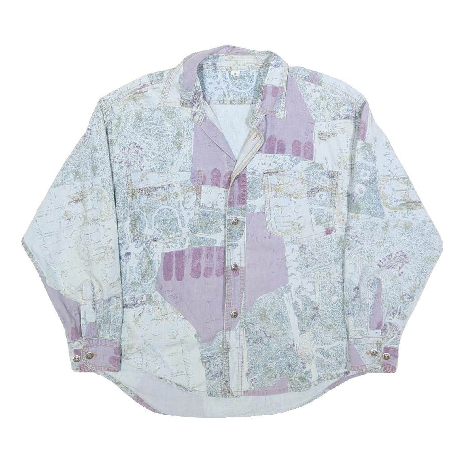 Womens White & Lilac Abstract Pattern Cotton Blend Shirt M Casual Lightweight Refurbished - N/A refurbished available on Cerqular