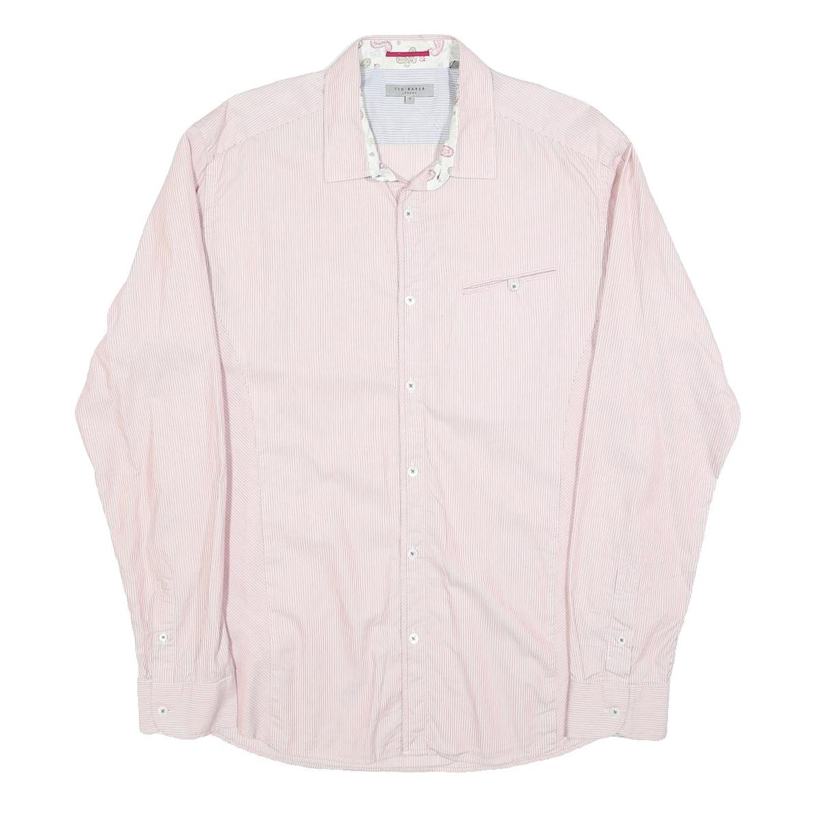 TED BAKER Mens Pink & White Stripe Shirt L Cotton Blend Long Sleeve Formal Refurbished - N/A refurbished available on Cerqular