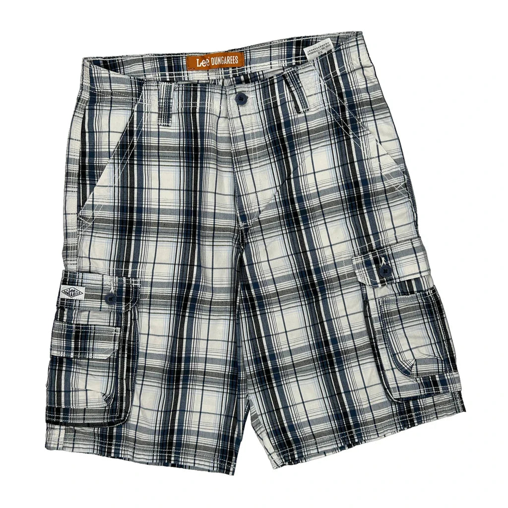 Lee Checked Cargo Shorts - 32W 11L Blue Cotton Refurbished - Thrifted (note: this is a term often used to describe second- refurbished available on Cerqular