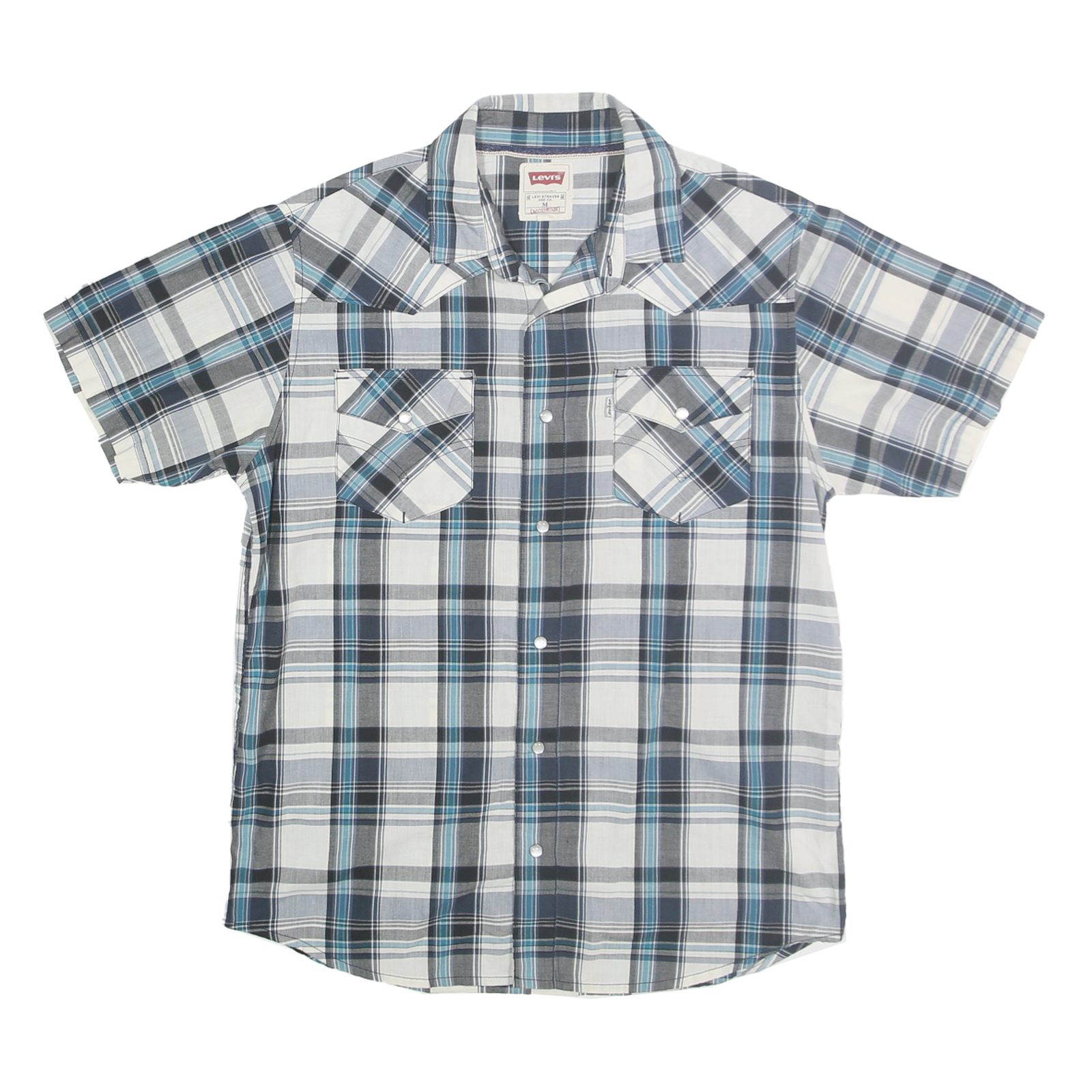 LEVI'S Mens Blue & Grey Check Shirt M Casual Cotton Blend Short Sleeve Refurbished - N/A refurbished available on Cerqular