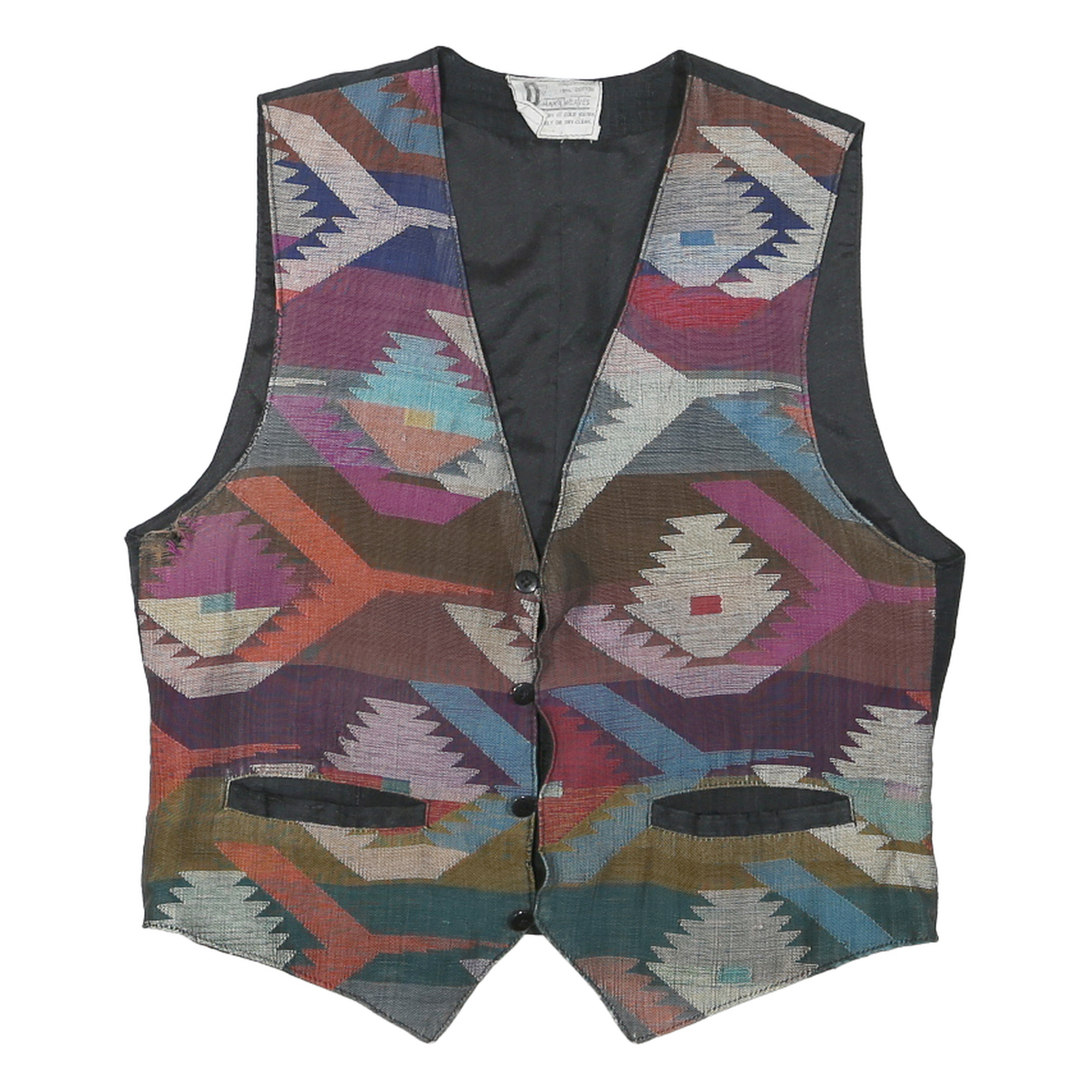 Mens Multicolour Geometric Button Jacket M Cotton Woven Vest Waistcoat Refurbished - N/A refurbished available on Cerqular