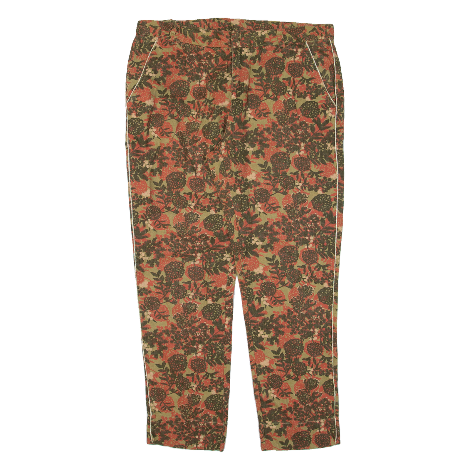 TREND Floral Womens Trousers Green Regular Tapered Linen W32 L26 Refurbished - N/A refurbished available on Cerqular