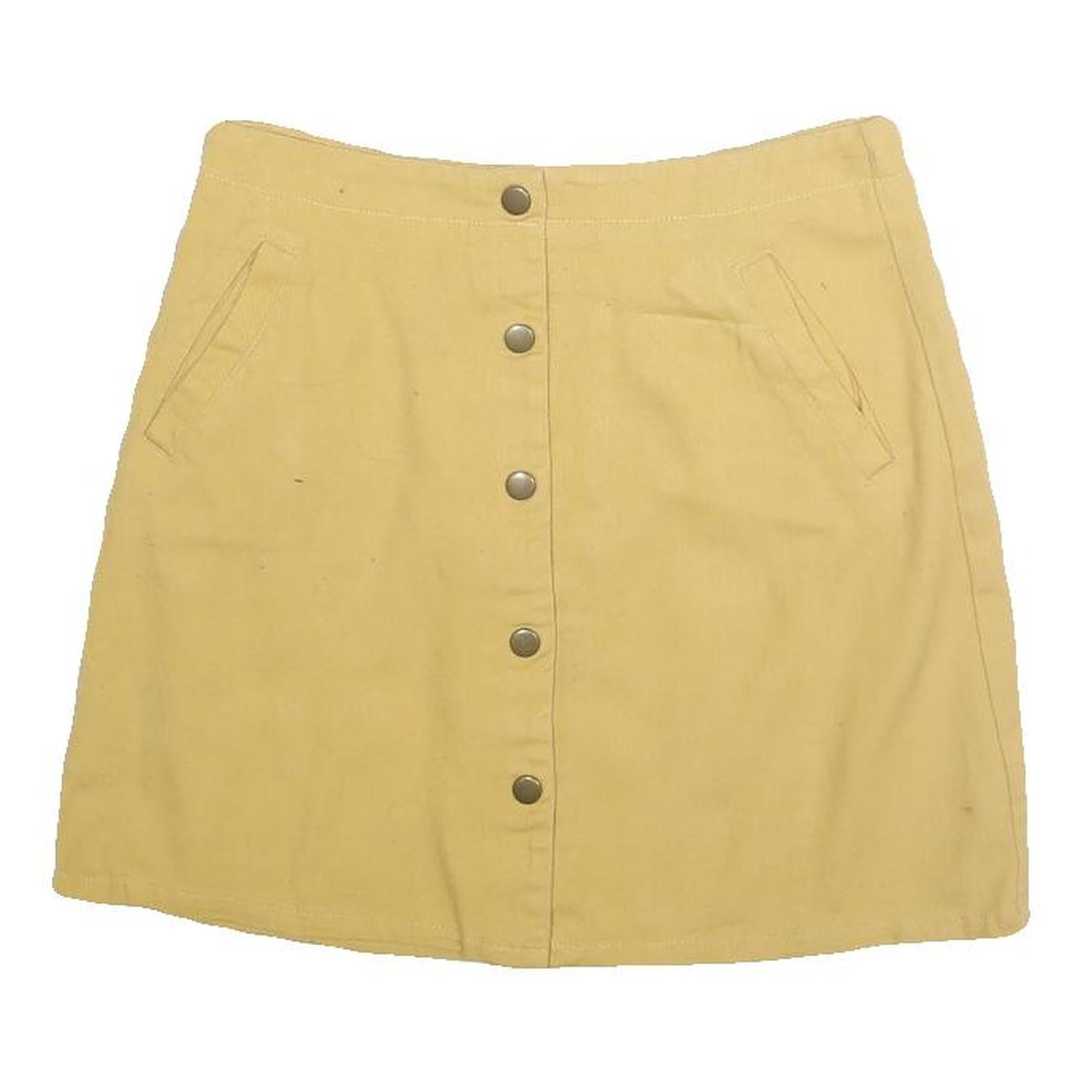 MIAMI Womens Beige Cotton Blend Mini Skirt Button Closure Casual Pocketed Size S Refurbished - N/A refurbished available on Cerqular