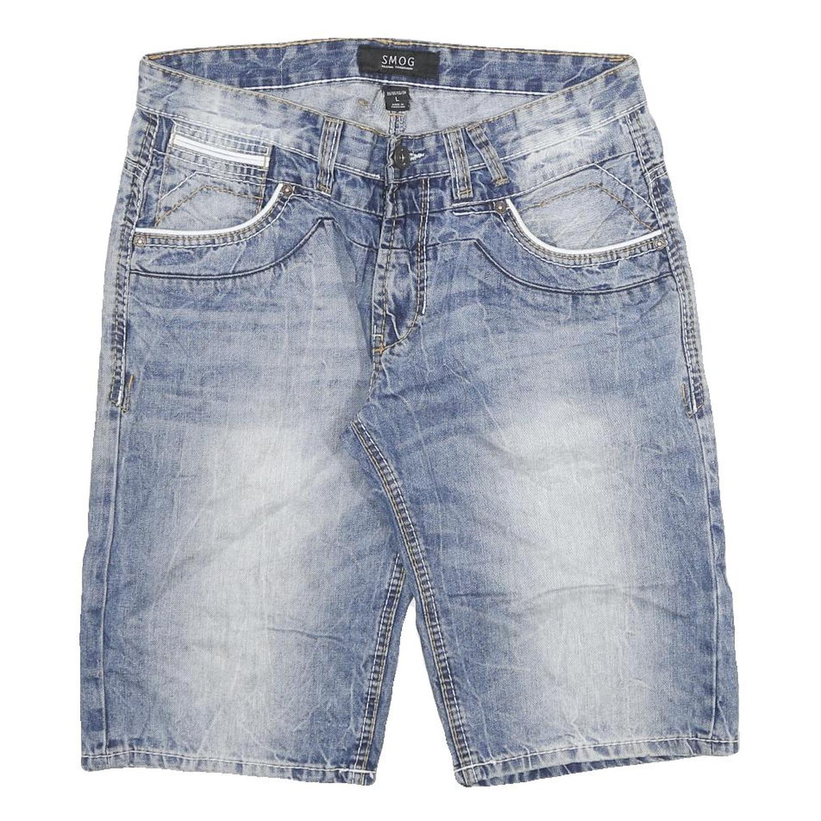SMOG Mens Denim Blue Casual Shorts L W32 Cotton Blend Comfortable Summer Refurbished - N/A refurbished available on Cerqular