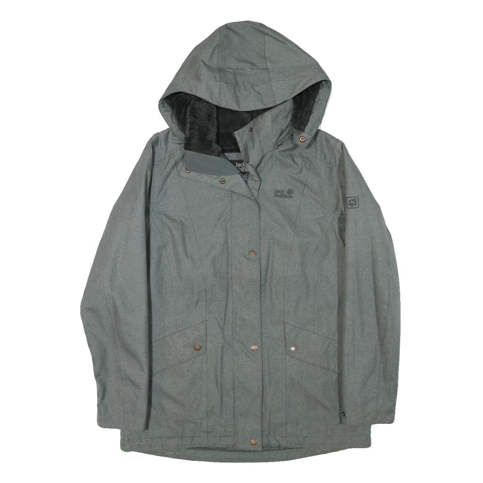 JACK WOLFSKIN Womens Grey Jacket M Polyester Blend Plain Zip Outdoor Hooded Refurbished - N/A refurbished available on Cerqular
