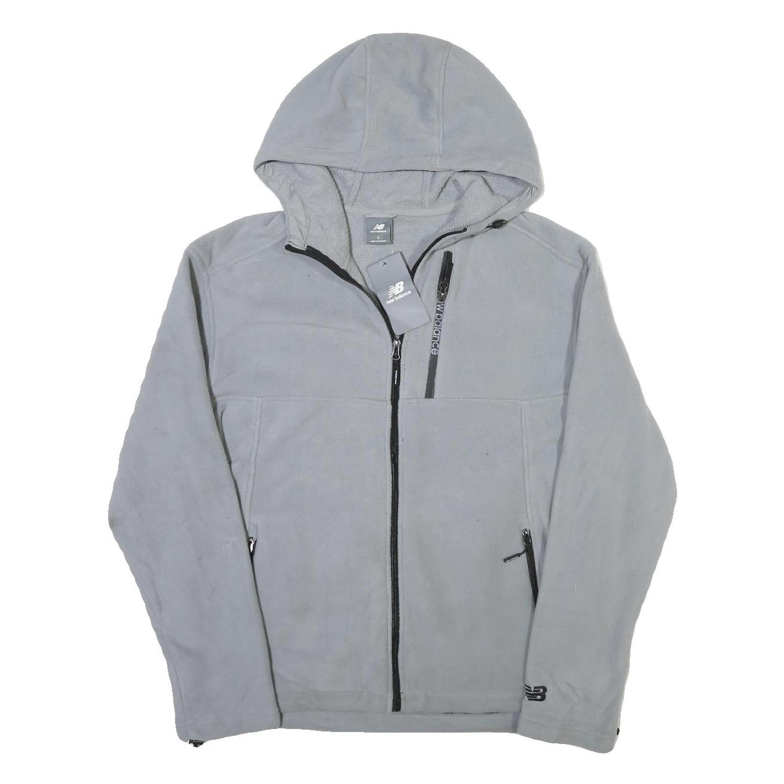 NEW BALANCE Mens Grey Hooded Zip Jacket L Polyester Blend Plain Lightweight Refurbished - N/A refurbished available on Cerqular
