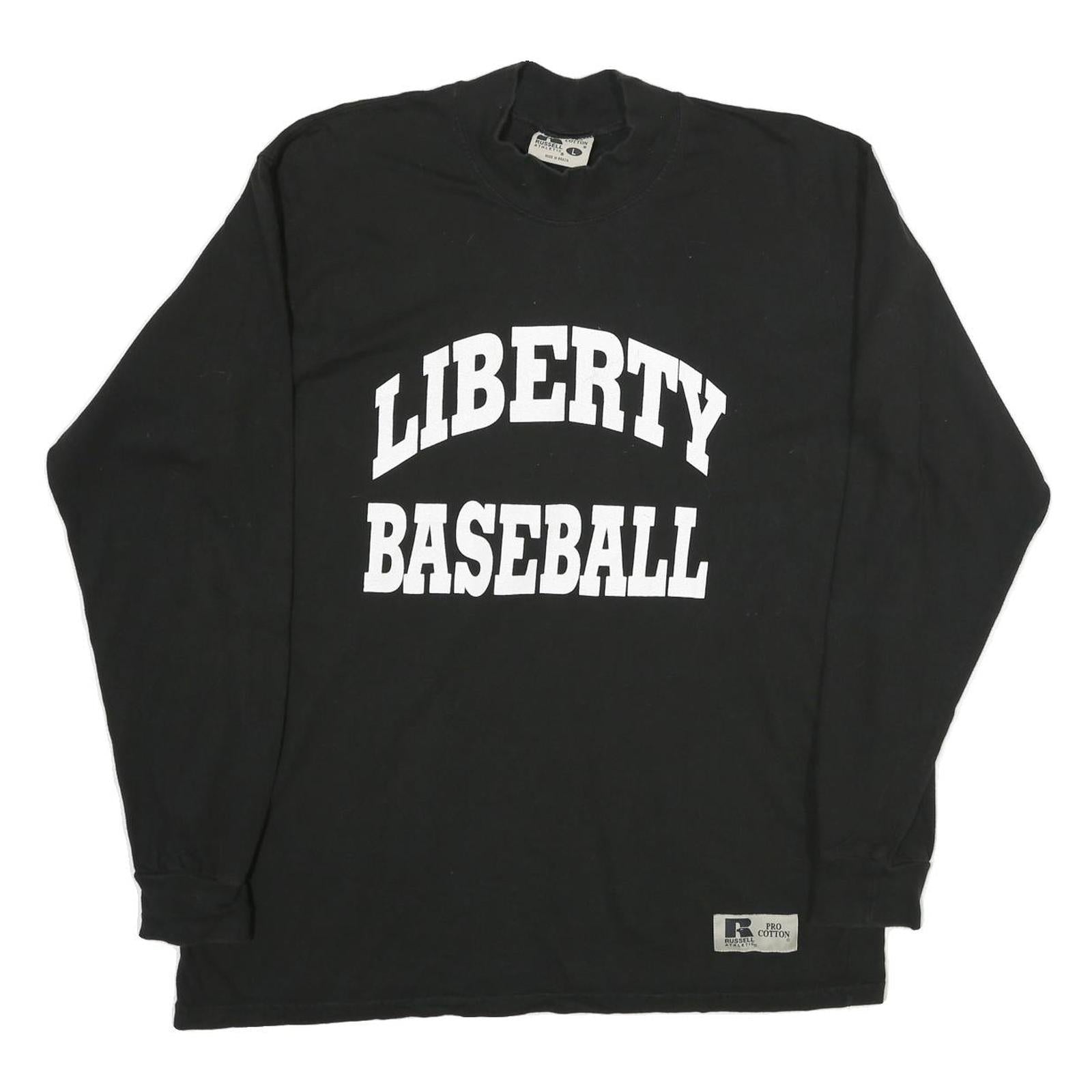 RUSSELL ATHLETIC Mens Black Liberty Baseball Graphic T-Shirt Long Sleeve Crew Refurbished - N/A refurbished available on Cerqular