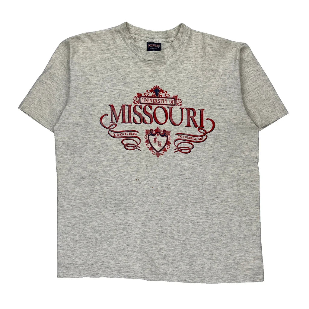 University Of Missouri Jansport Single Stitch T-Shirt - XL Grey Cotton Refurbished - Thrifted (note: this is a term often used to describe second- refurbished available on Cerqular