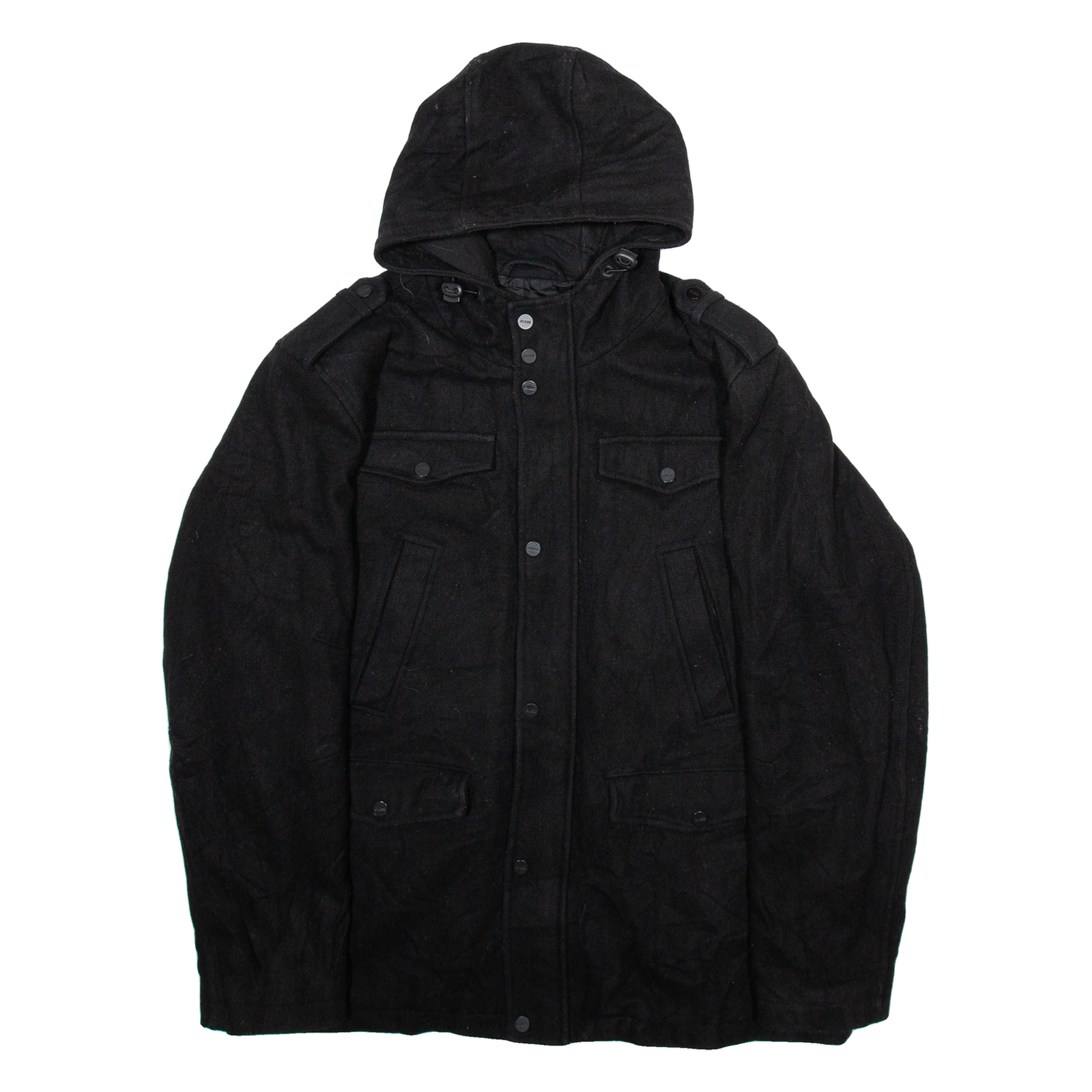 GUESS Mens Chore Coat Black Wool Hooded XL Refurbished - N/A refurbished available on Cerqular