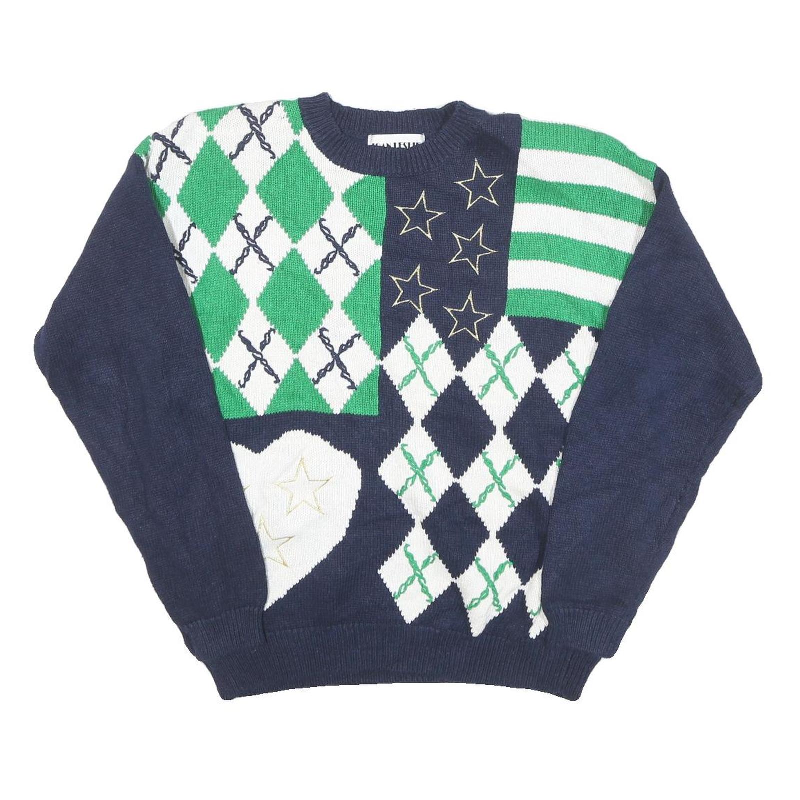 Buy JOAN LESLIE Womens Navy Blue Green White Patterned Cotton Blend Jumper Crew Neck Refurbished - $28.59 JOAN LESLIE Womens Navy Blue Green White Patterned Cotton Blend Jumper Crew Neck Refurbished - N/A refurbished available on Cerqular