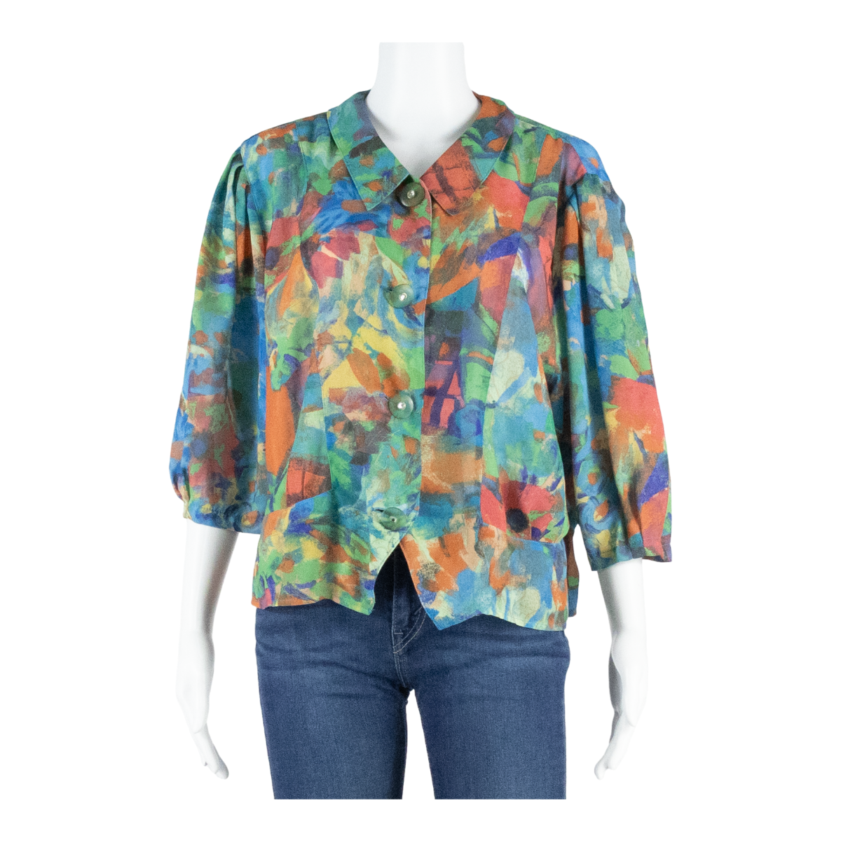 RIO Womens Printed Blouse Green 3/4 Sleeve Crazy Pattern L Refurbished - N/A refurbished available on Cerqular
