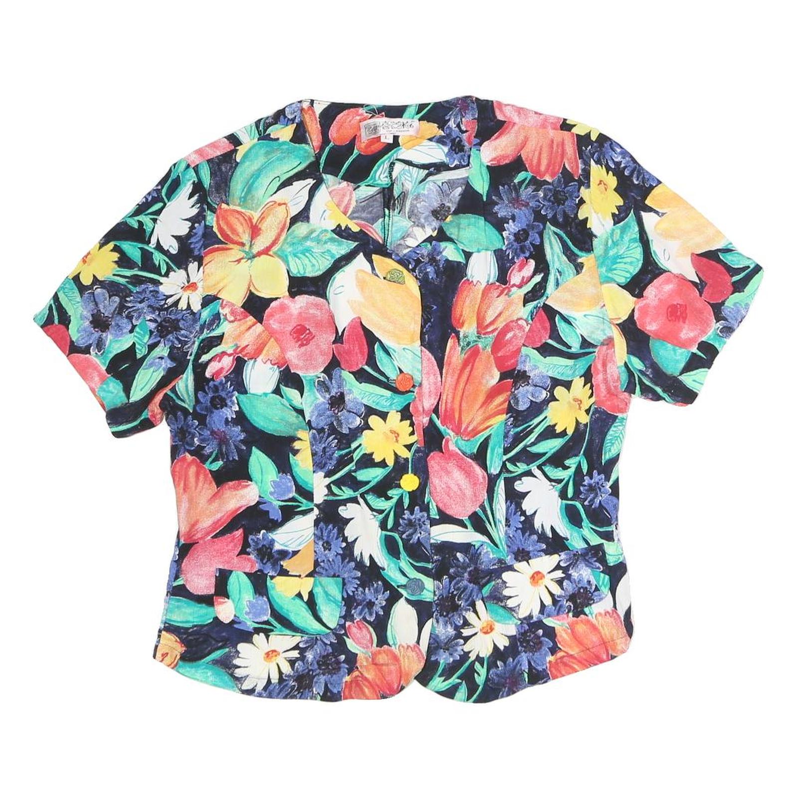 TOP FASHION Womens Multi Colour Printed Top Short Sleeve V-Neck Floral L Refurbished - N/A refurbished available on Cerqular