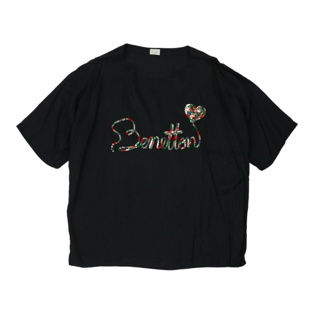 Benetton Top - 2XL Black Viscose Refurbished - Thrifted (note: this is a term often used to describe second- refurbished available on Cerqular