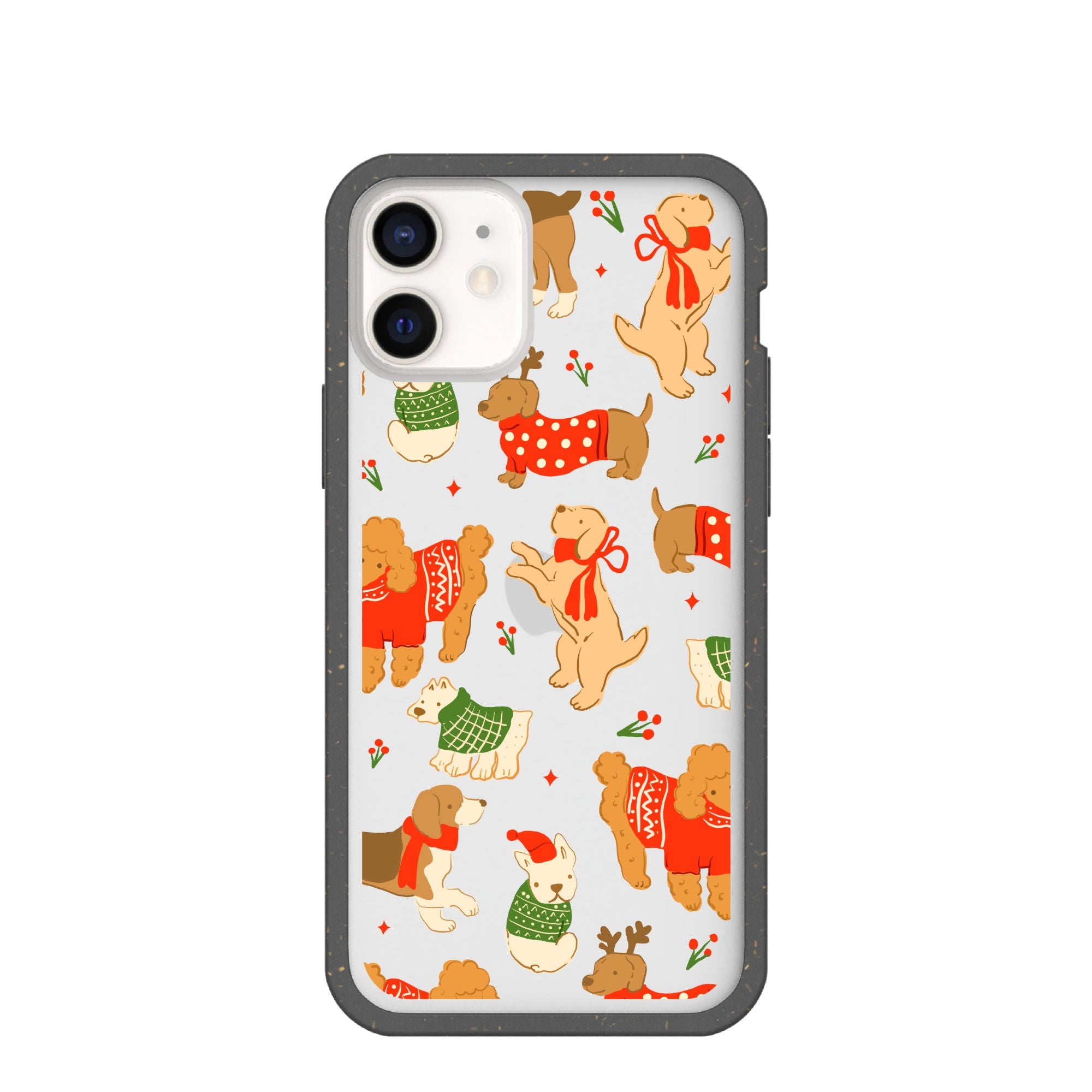 Clear Jolly Doggos iPhone 12 Mini Case With Black Ridge Refurbished - Pela Case refurbished available on Cerqular