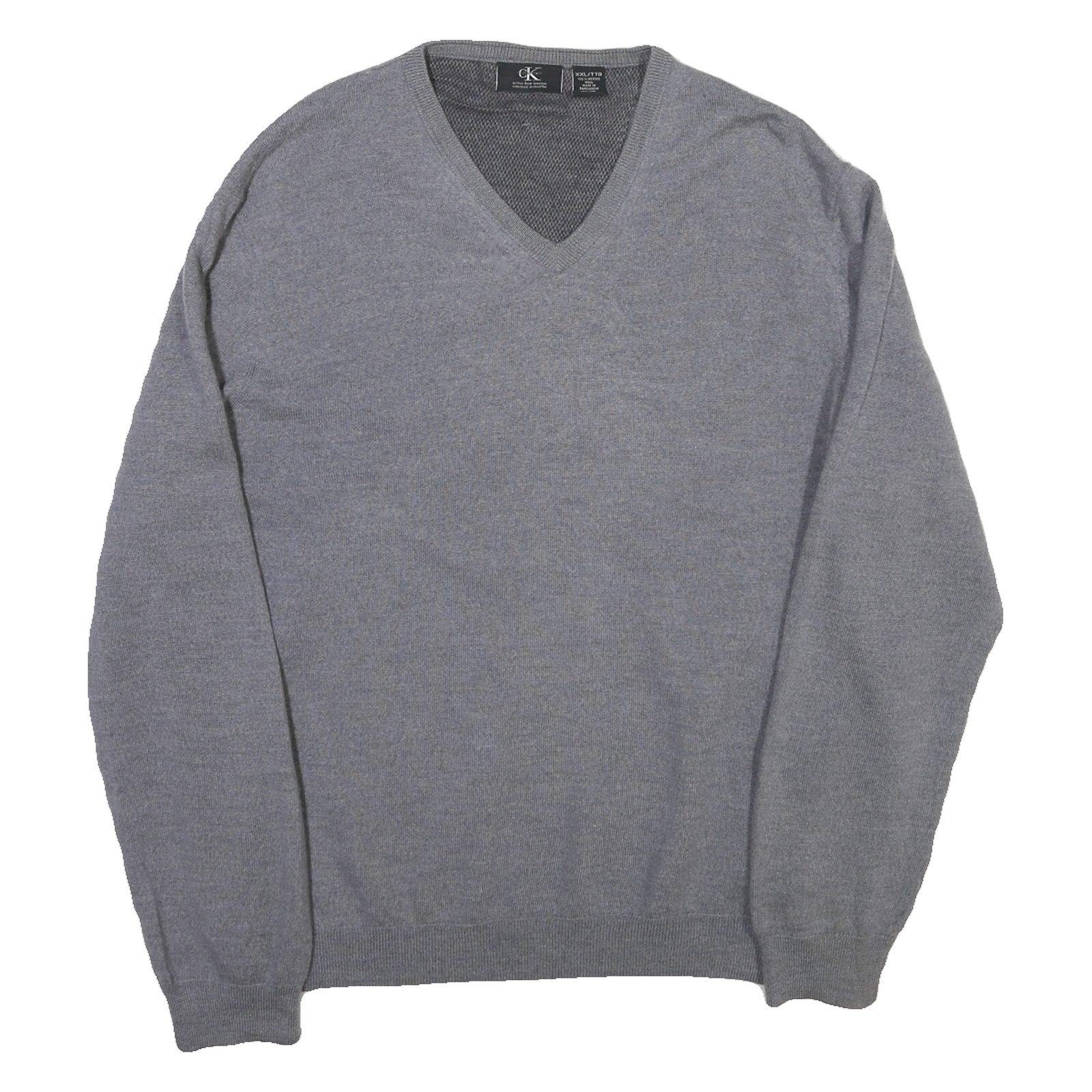 CALVIN KLEIN Mens Grey Plain Cotton Blend V-Neck Basic Knit Jumper 2XL Classic Refurbished - N/A refurbished available on Cerqular