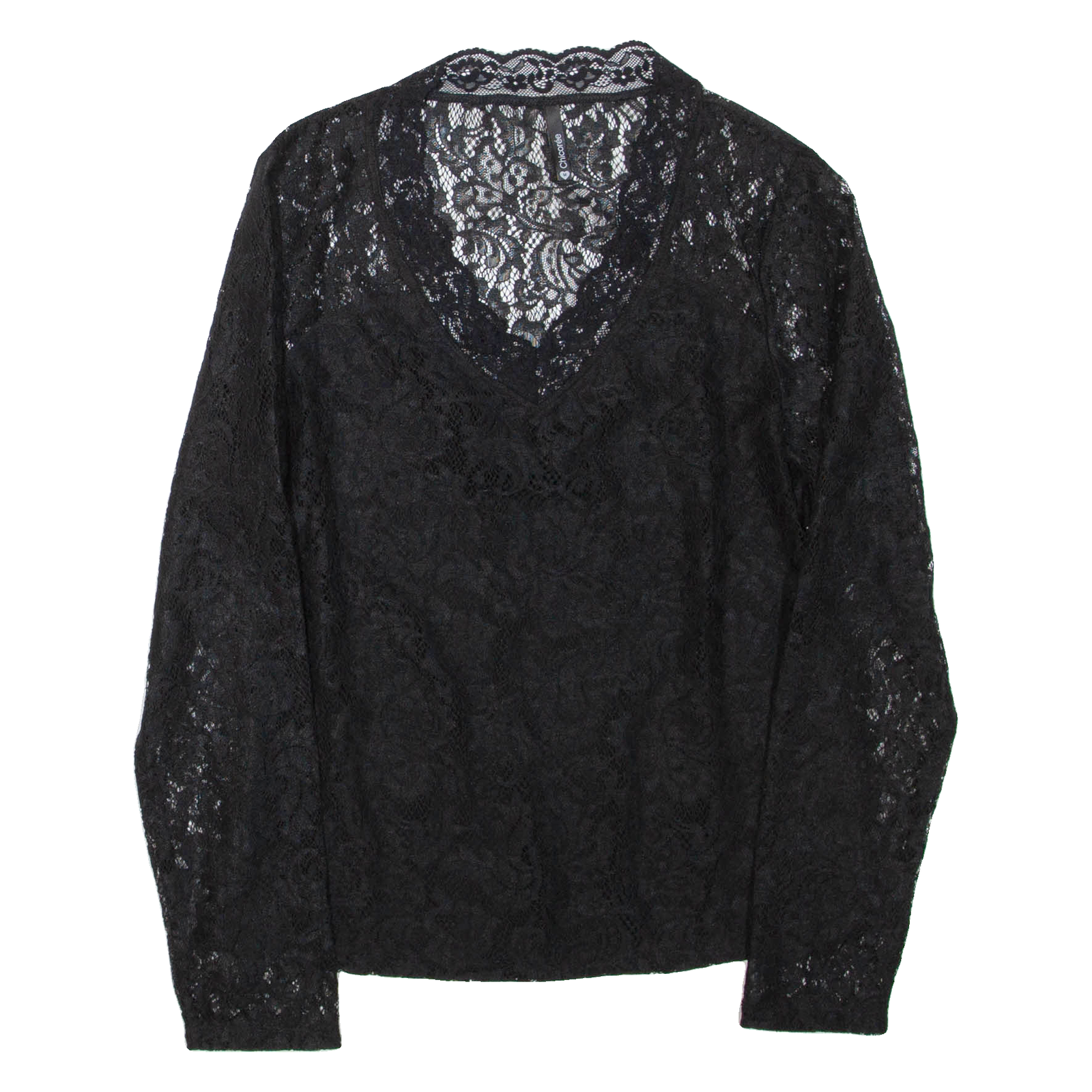 CHICOREE Lace Womens Top Black V-Neck Long Sleeve M Refurbished - N/A refurbished available on Cerqular