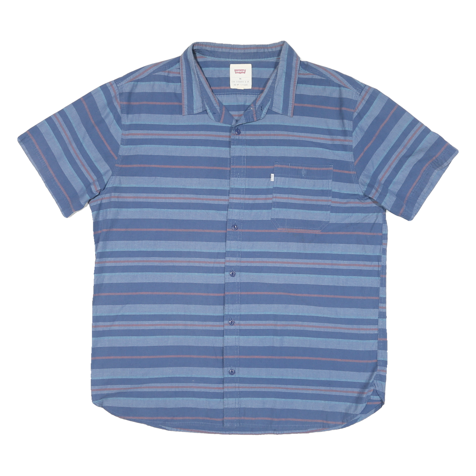LEVI'S Mens Blue & Pink Striped Shirt 2XL Cotton Blend Casual Summer Button-Up Refurbished - N/A refurbished available on Cerqular