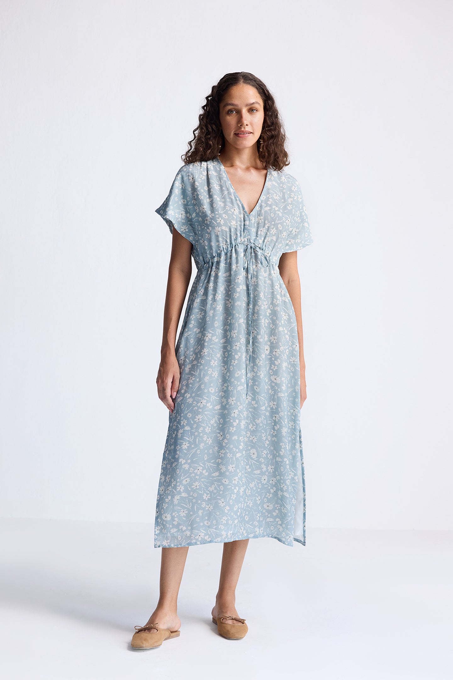 Gathered Maxi Dress in Light Blue Florals | Color: Floral Poetry | Size: S Refurbished - Resistor (Note: This is a generic term for an electronic component, refurbished available on Cerqular
