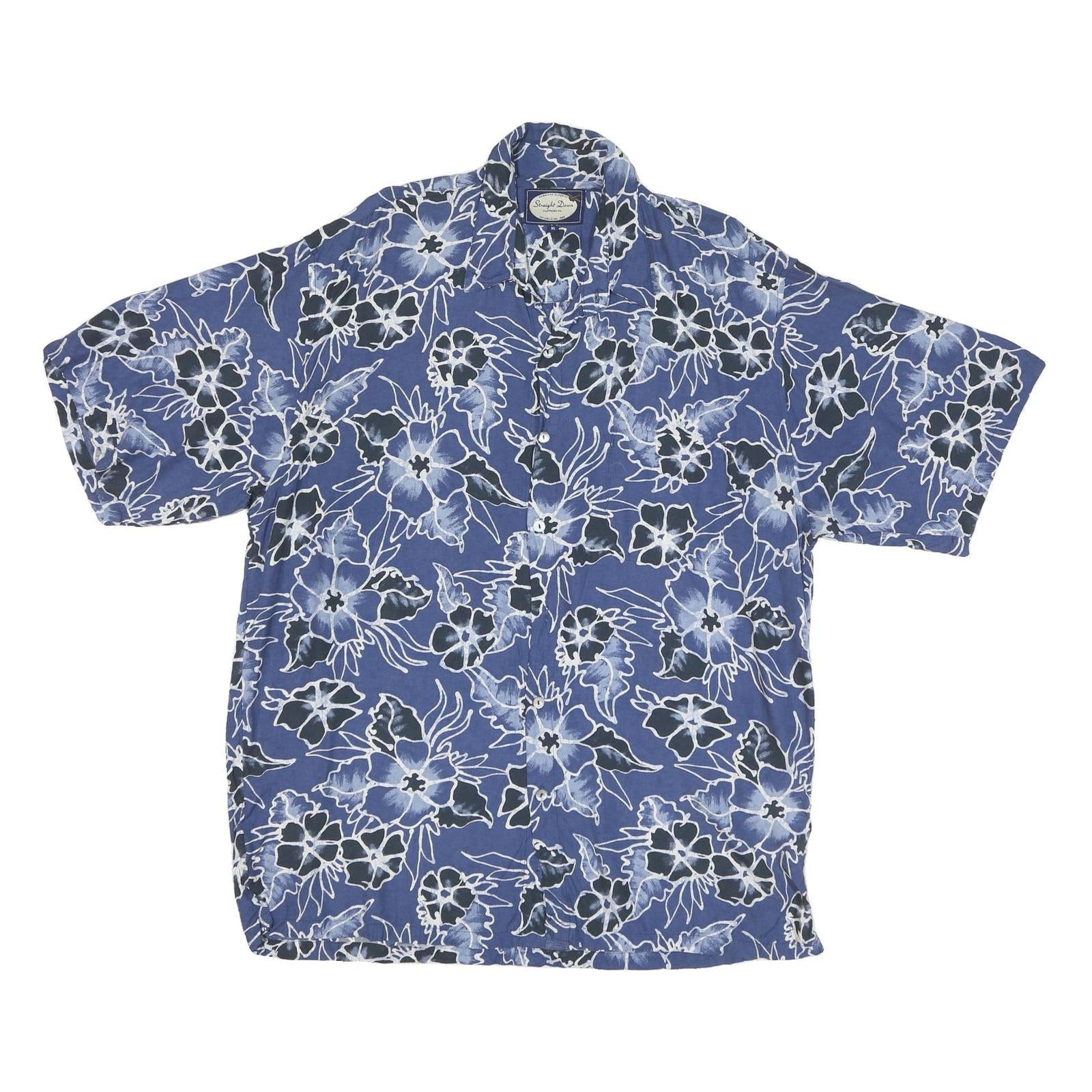 STRAIGHT DOWN Mens Blue Floral Rayon Shirt XL Lightweight Summer Casual Refurbished - N/A refurbished available on Cerqular