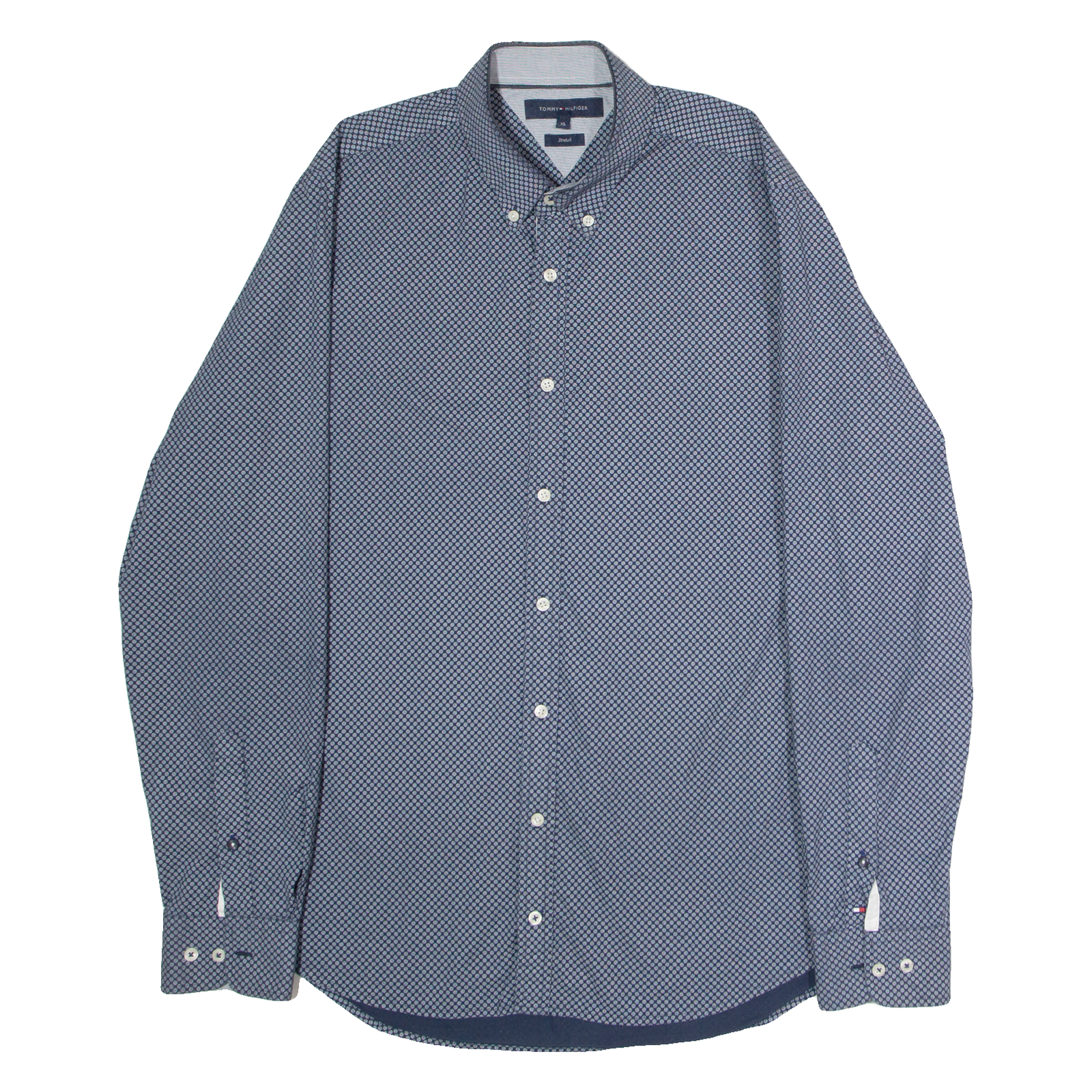 TOMMY HILFIGER Stretch Mens Shirt Blue Spotted Long Sleeve XL Refurbished - N/A refurbished available on Cerqular