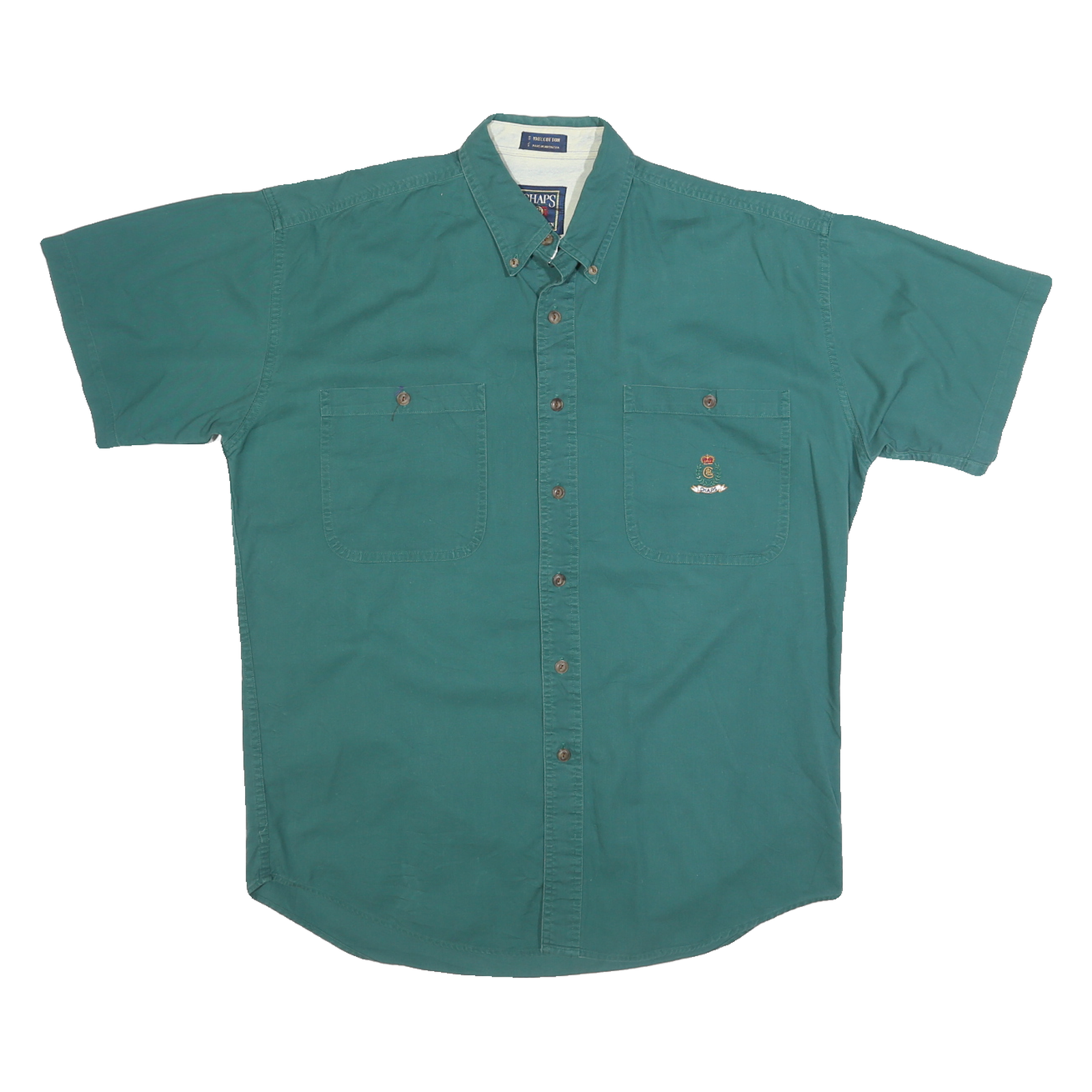 CHAPS Mens Green Cotton Button-Down Shirt M Classic Short Sleeve Pocket Refurbished - N/A refurbished available on Cerqular