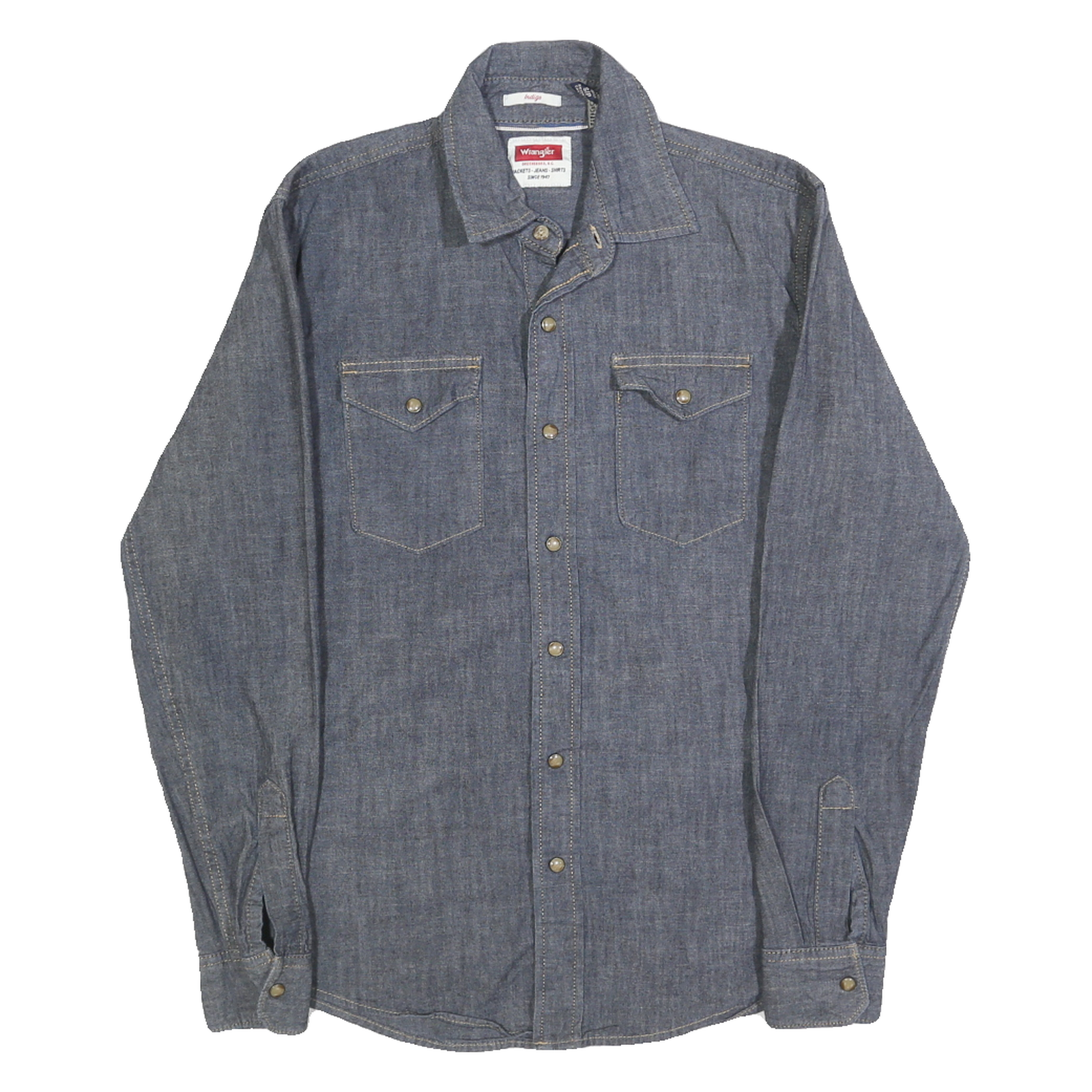 WRANGLER Mens Blue Denim Shirt S Long Sleeve Button Closure Cotton Blend Refurbished - N/A refurbished available on Cerqular